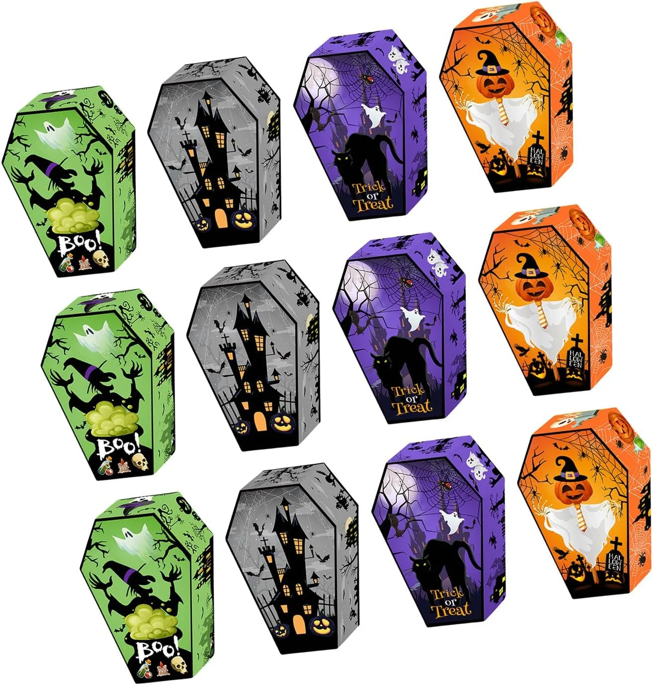 جعبه بسته بندی آبنبات با طرح هالووین 12 عددی، مقوای 250 گرمی، جعبه پذیرایی مهمانی، مونتاژ آسان برای لوازم تزئینی