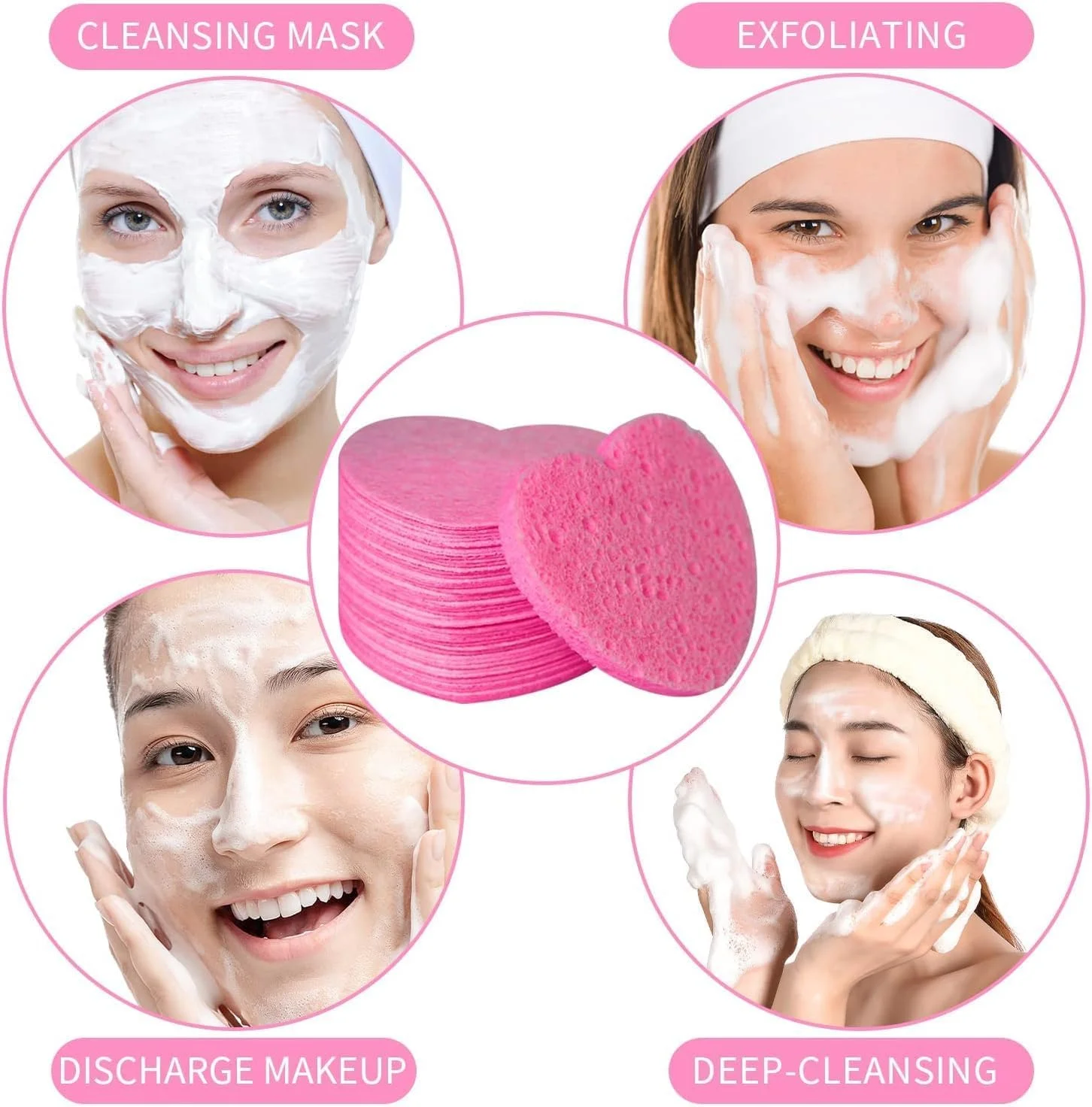 اسفنج فشرده صورت قلبی شکل 25 عددی، اسفنج سلولزی طبیعی، برای پاکسازی، لایه برداری و پاک کردن آرایش صورت، صورتی اسفنج فشرده صورت قلبی شکل 25 عددی، اسفنج سلولزی طبیعی، برای پاکسازی، لایه برداری و پاک کردن آرایش صورت، صورتی