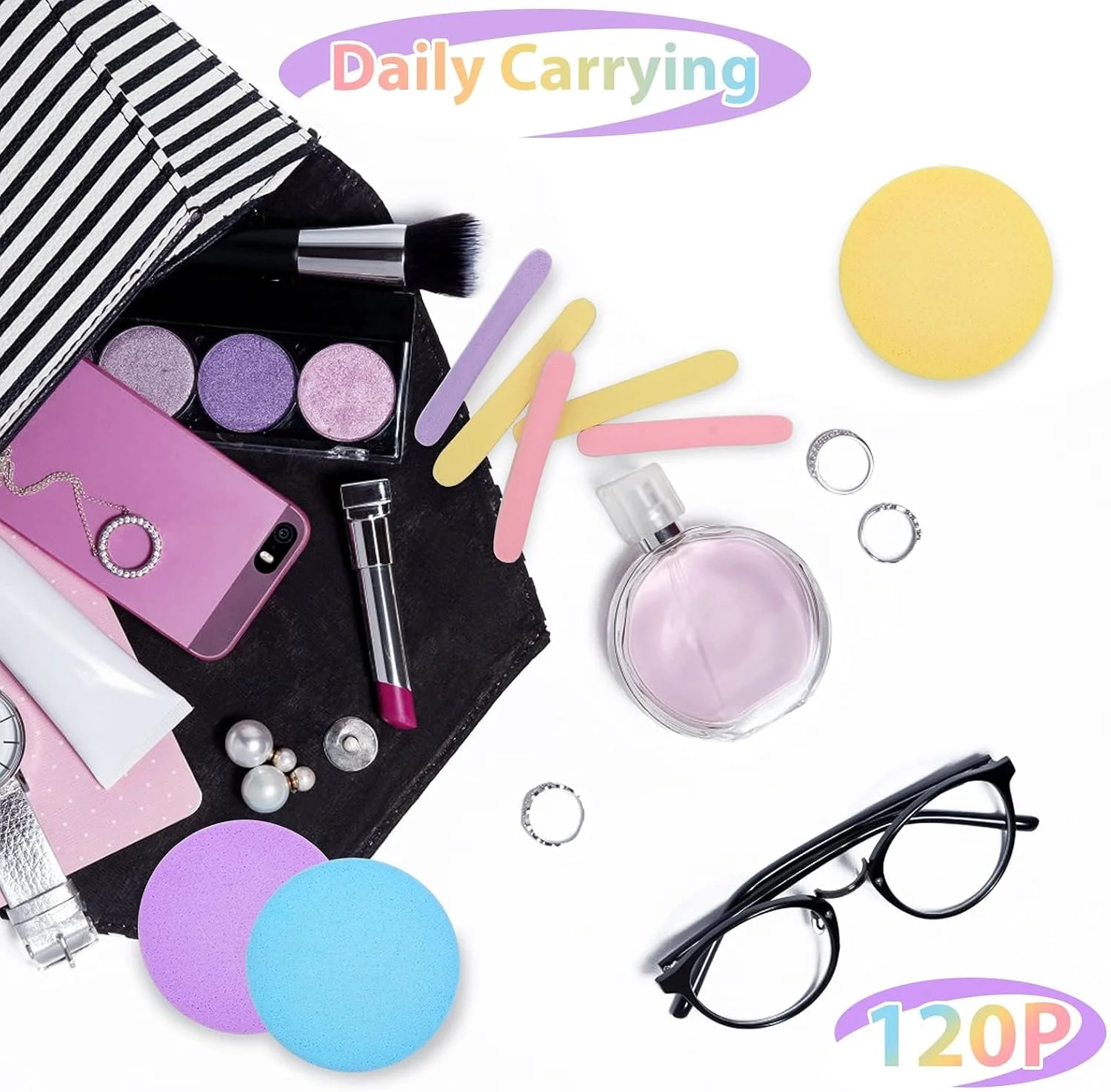 120 عدد اسفنج فشرده صورت برای زنان، اسفنج آرایشی حرفه ای، پدهای پاک کننده آرایش زنانه، پد شستشوی لایه بردار فشرده صورت به عنوان هدیه روز ولنتاین