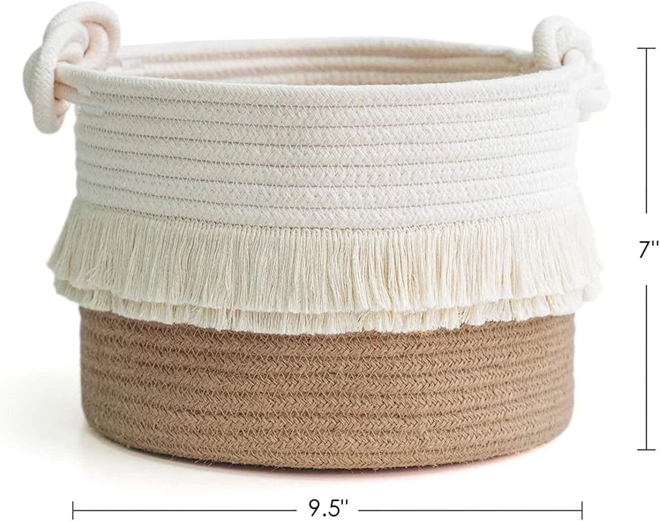 سبد بافتنی کوچک جفیوست، سبد تزئینی طنابی از جنس پنبه و جوت برای پوشک، پتو، مجلات و کلید، تزئینات جذاب اتاق کودک - نظم دهنده منزل - (سفید+قهوه ای)