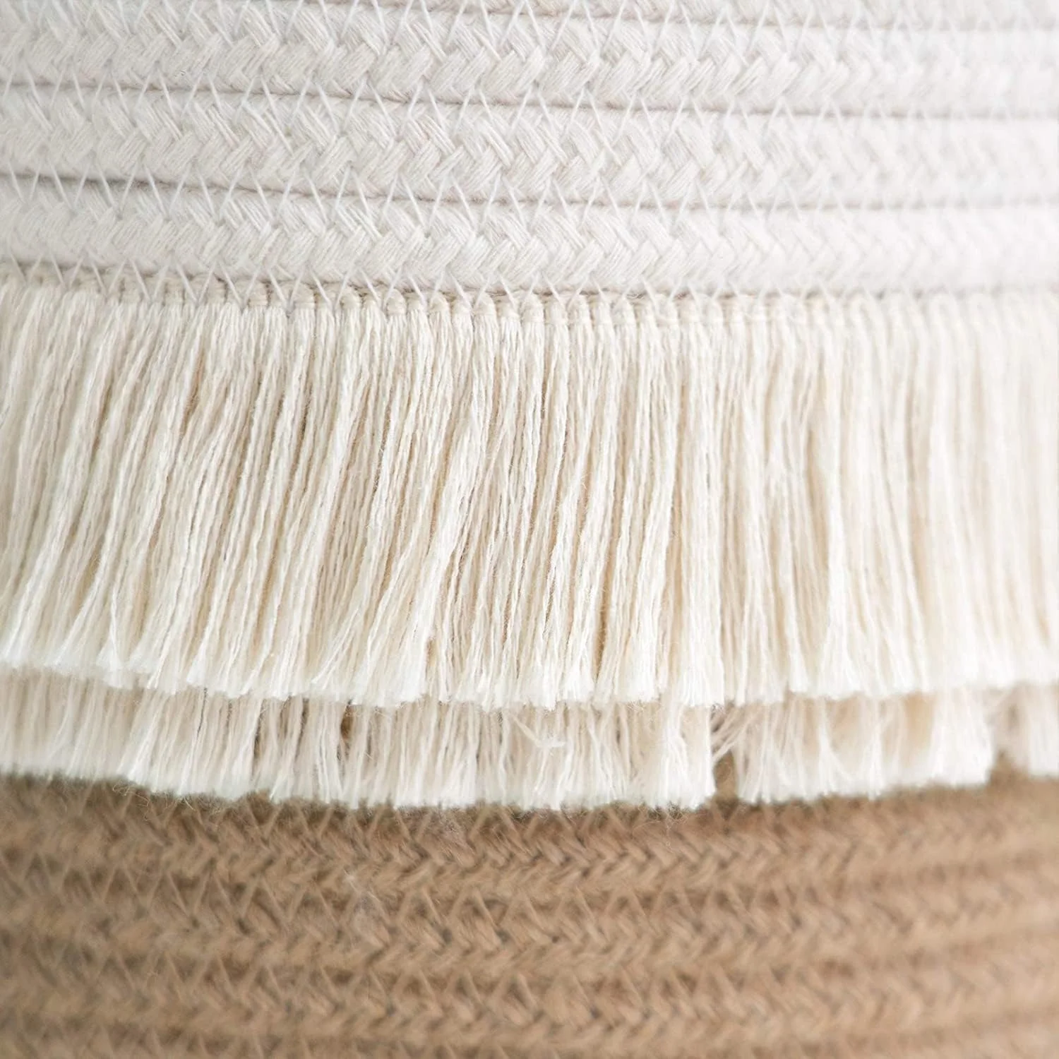 سبد بافتنی کوچک جفیوست، سبد تزئینی طنابی از جنس پنبه و جوت برای پوشک، پتو، مجلات و کلید، تزئینات جذاب اتاق کودک - نظم دهنده منزل - (سفید+قهوه ای)