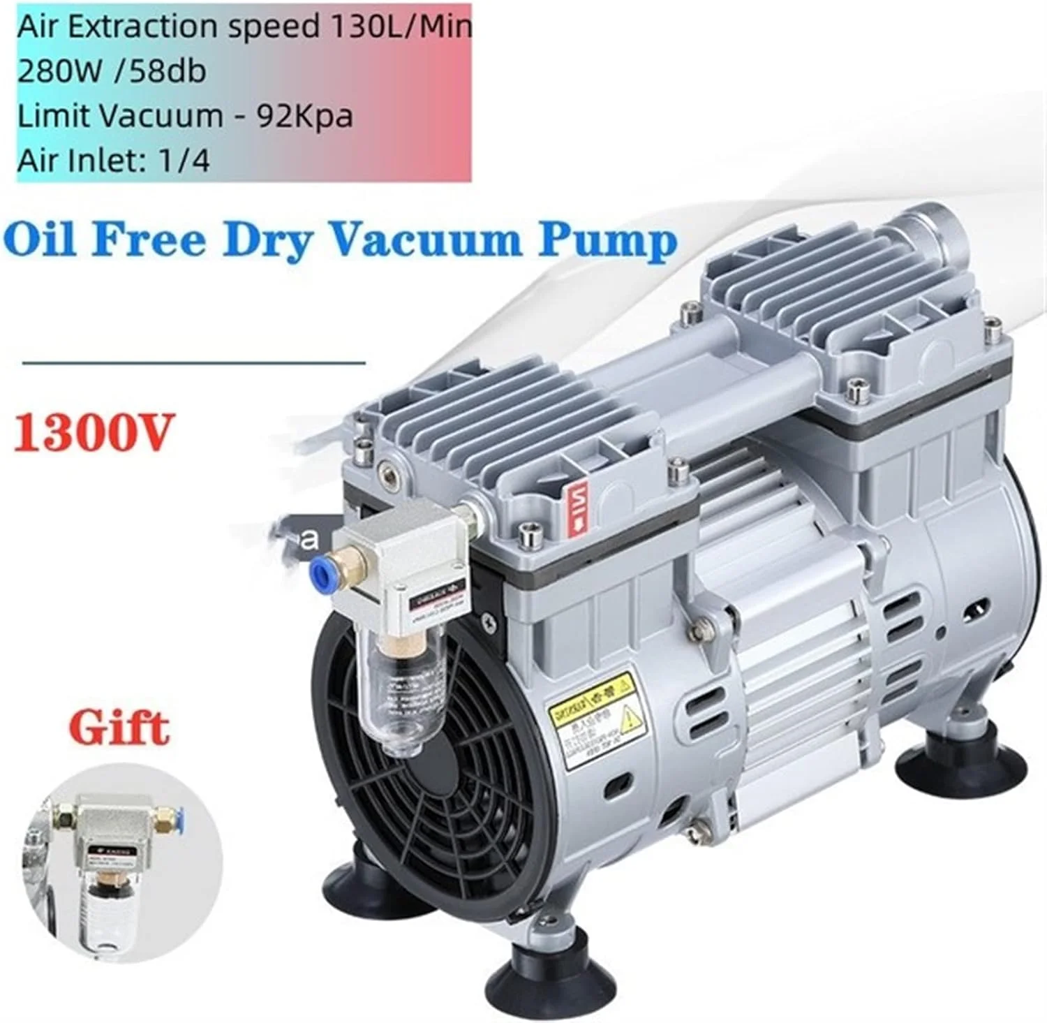 ZAIED Diaphragm Pump Small Oil- Silent Vacuum Pump Pumping Laboratory Vacuum Pump Negative Pressure Air Pump Industrial Use (Size : 1300V-130L-92Kpa)