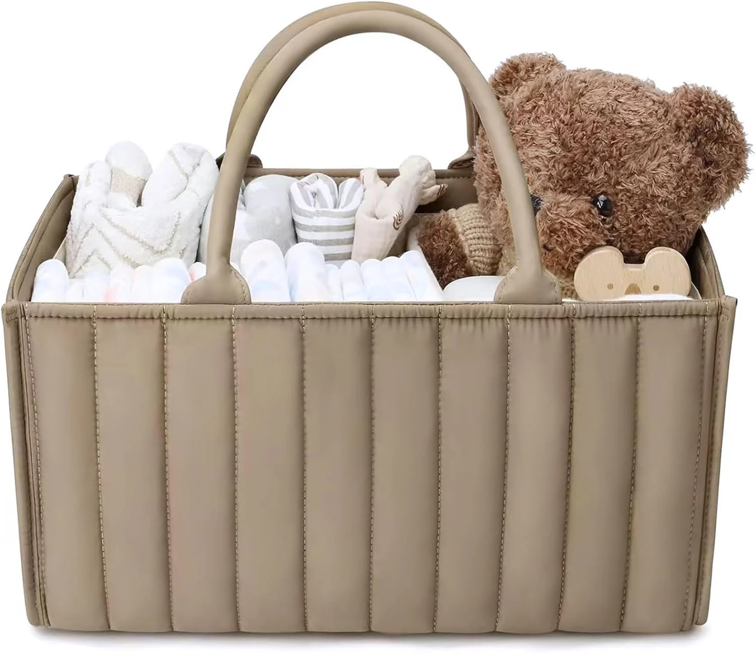 سبد لوازم کودک Homarket، سبد نظم دهنده شیک لوازم کودک، سبد ذخیره سازی پوشک - هدیه مناسب سیسمونی نوزاد (خاکی)