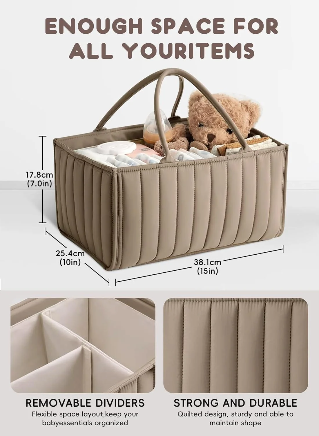 سبد لوازم کودک Homarket، سبد نظم دهنده شیک لوازم کودک، سبد ذخیره سازی پوشک - هدیه مناسب سیسمونی نوزاد (خاکی)