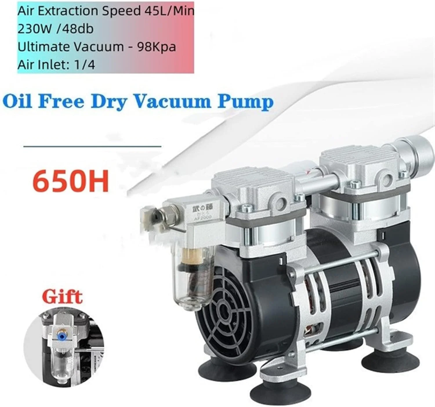 پمپ دیافراگمی زاید، پمپ روغن کوچک - پمپ خلاء بی صدا، پمپ خلاء آزمایشگاهی، پمپ هوای فشار منفی، مناسب برای مصارف صنعتی (سایز: 650H-45L-98Kpa)