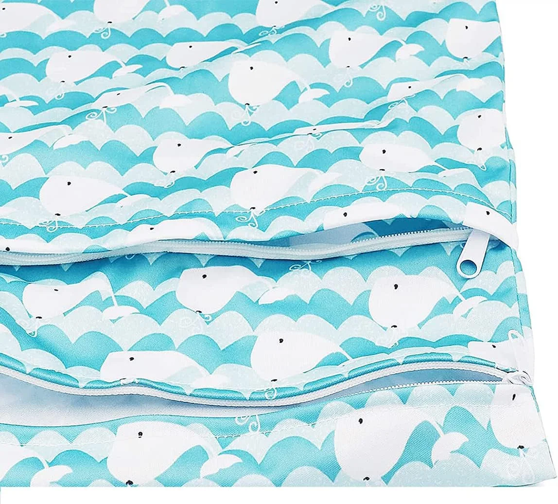 مجموعه 2 عددی کیف خشک و تر PawPawU®، ضد آب و قابل استفاده مجدد برای پوشک پارچه ای کودک، لباس شنا، لباس ورزشی، لوازم بهداشتی یوگا، مسافرت، قطعات پمپ سینه و موارد دیگر (نهنگ و دایناسور)