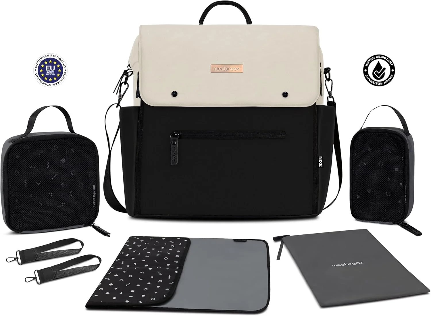 کیف لوازم کودک چند منظوره Neobreez NIXE با زیرانداز تعویض | کوله پشتی مسافرتی ضد آب | کیف خشک و تر، کیف های سازمان دهنده | آستین چرخ دستی | جیب های عایق | کیف دوشی لوازم کودک چند کاره و مناسب برای هر دو جنسیت