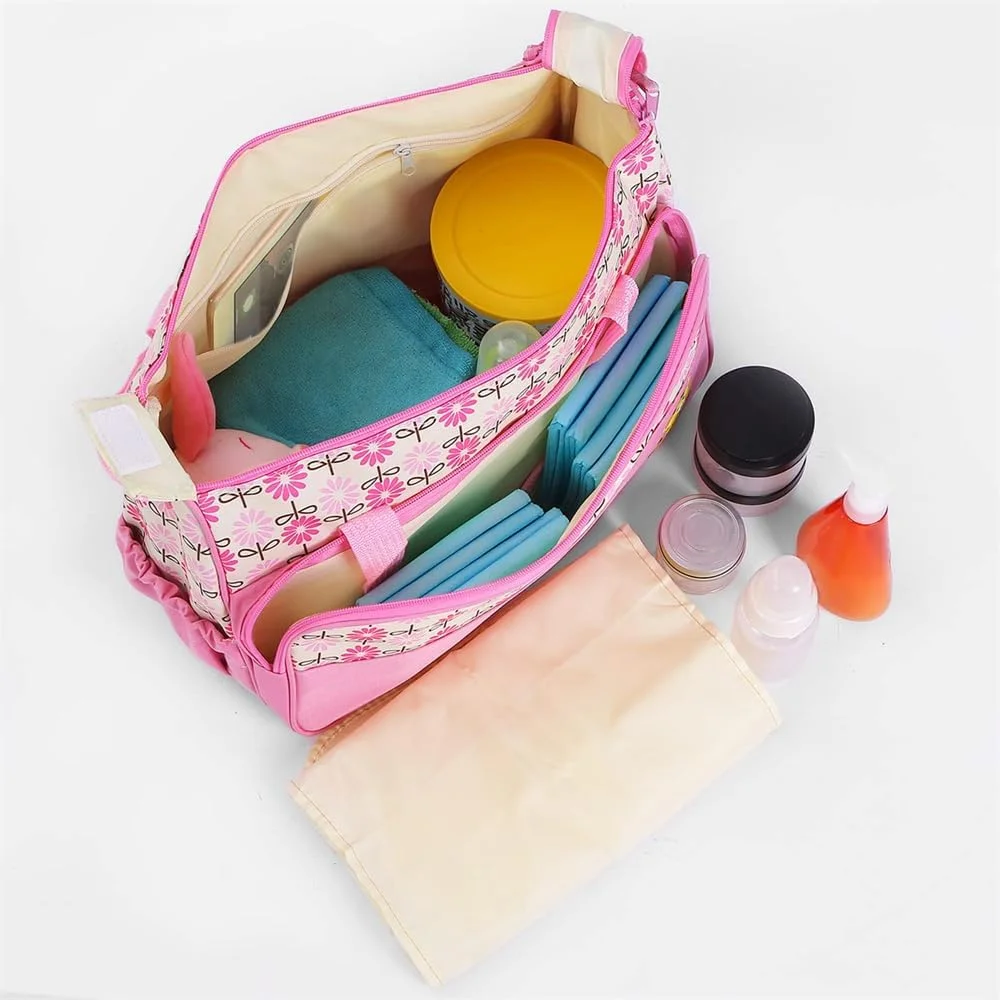 ست کیف لوازم کودک 5 تکه چند منظوره، کیف دستی مادر آژونه، ست تعویض، سازمان دهنده سبد پوشک قابل حمل، کیف لوازم کودک برای دختران و پسران (صورتی)