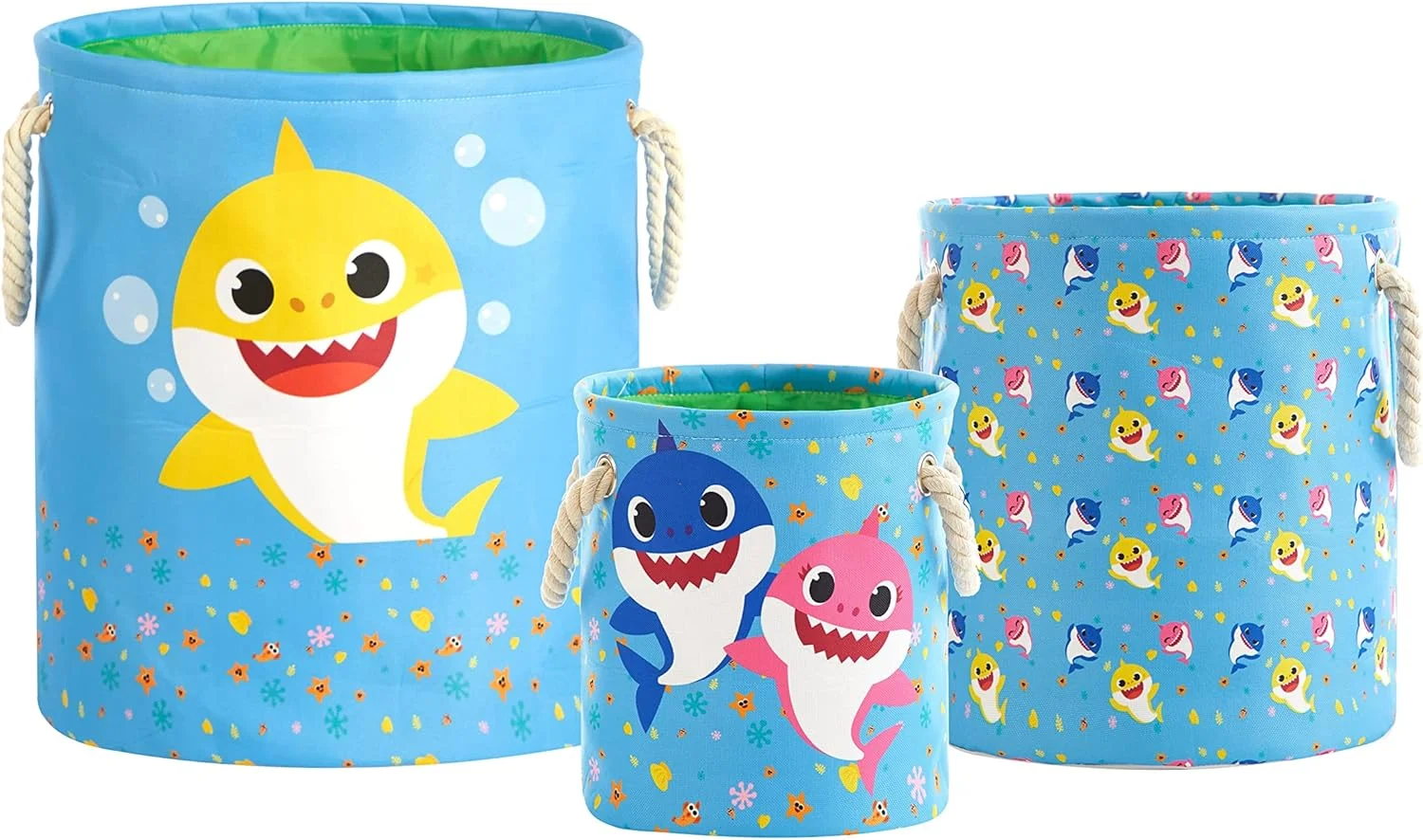 ایده نووا بیبی شارک، ست 3 سبد اسباب بازی تودرتو چند سایزی با دستههای طنابی ایده نووا بیبی شارک، ست 3 سبد اسباب بازی تودرتو چند سایزی با دستههای طنابی