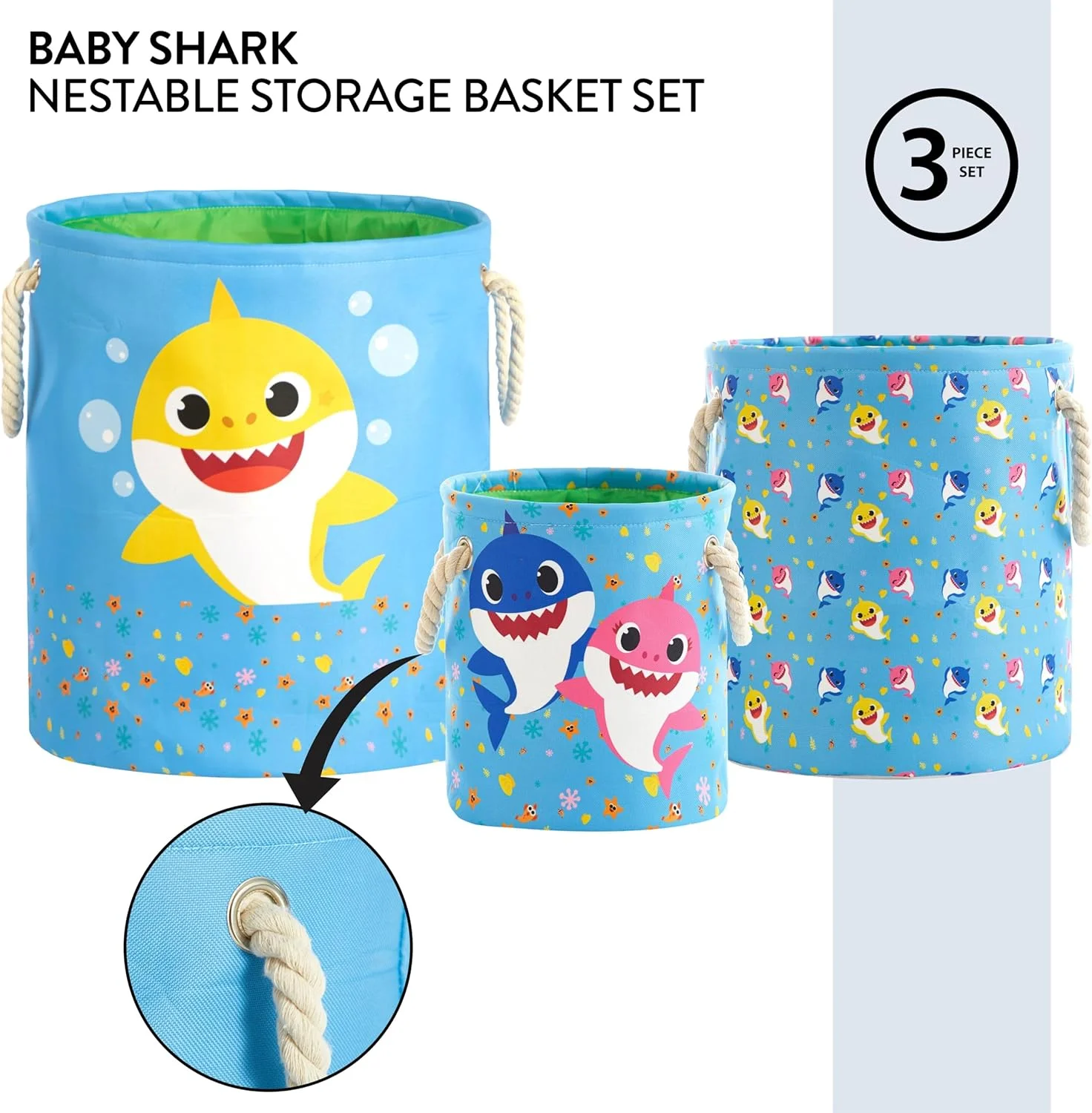 ایده نووا بیبی شارک، ست 3 سبد اسباب بازی تودرتو چند سایزی با دسته‌های طنابی