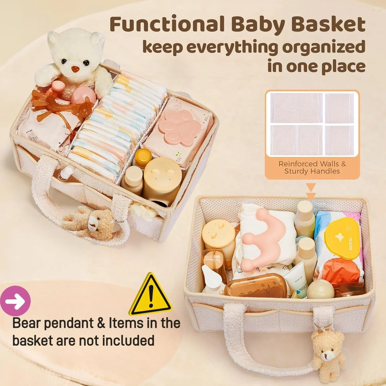 سبد لوازم کودک Fohome، سازمان دهنده لوازم کودک، سبد هدیه کودک برای میز تعویض، سازمان دهنده لوازم کودک برای اتاق نوزاد، محل نگهداری قابل حمل پوشک (سفید)