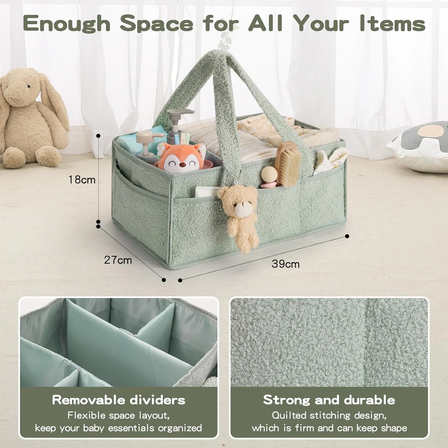 ارگنایزر لوازم کودک ERTYU، ارگنایزر میز تعویض برای دستمال مرطوب و پوشک، ارگنایزر تدی برای میز تعویض، وسایل ضروری نوزاد برای والدین (سبز)