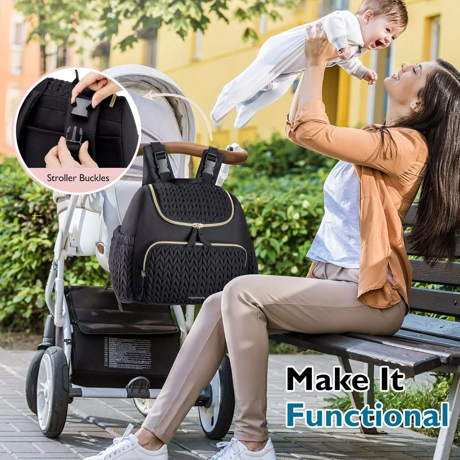 کیف مادر چند منظوره پارچه ای، کیف پوشک، کوله پشتی ضد آب، کیف تعویض پوشک نوزاد، کیف مسافرتی با ظرفیت زیاد، آویز کالسکه نوزاد با جیب های عایق دار مناسب برای فضای باز