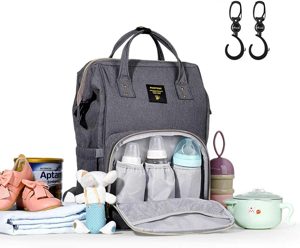 کیف لوازم کودک سانونو | کوله پشتی | کیف نوزاد با ظرفیت بزرگ | چند منظوره | کوله پشتی مسافرتی | مناسب مادر و پدر | دارای قلاب های اتصال به کالسکه | دارای پورت USB | خاکستری