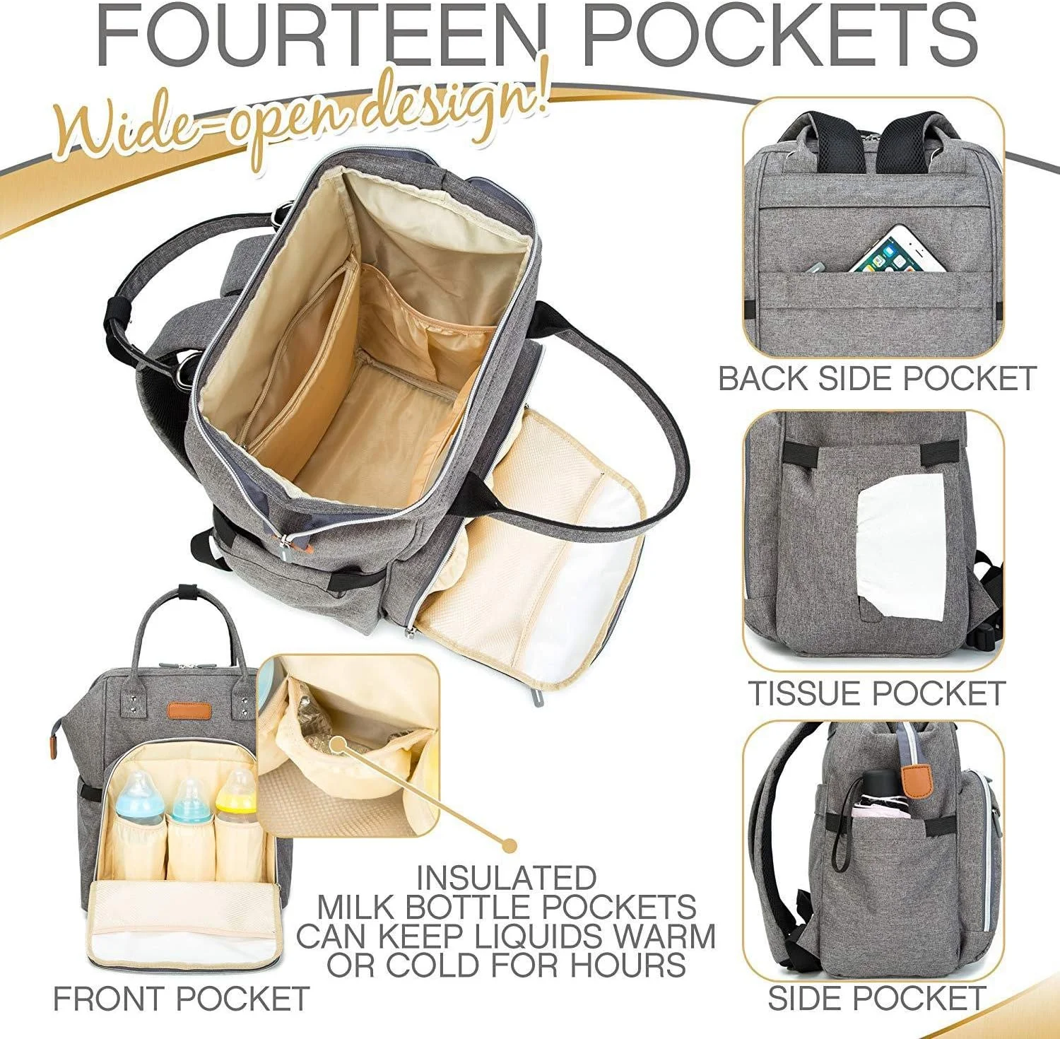 کیف پوشک کودک Womdee، کوله پشتی نوزاد با زیرانداز تعویض، جیب خنک کننده عایق برای نگهداری بطری، بندهای اتصال به کالسکه، بهترین کیف برای دختر یا پسر، مادر یا پدر کیف پوشک کودک Womdee، کوله پشتی نوزاد با زیرانداز تعویض، جیب خنک کننده عایق برای نگهداری بطری، بندهای اتصال به کالسکه، بهترین کیف برای دختر یا پسر، مادر یا پدر