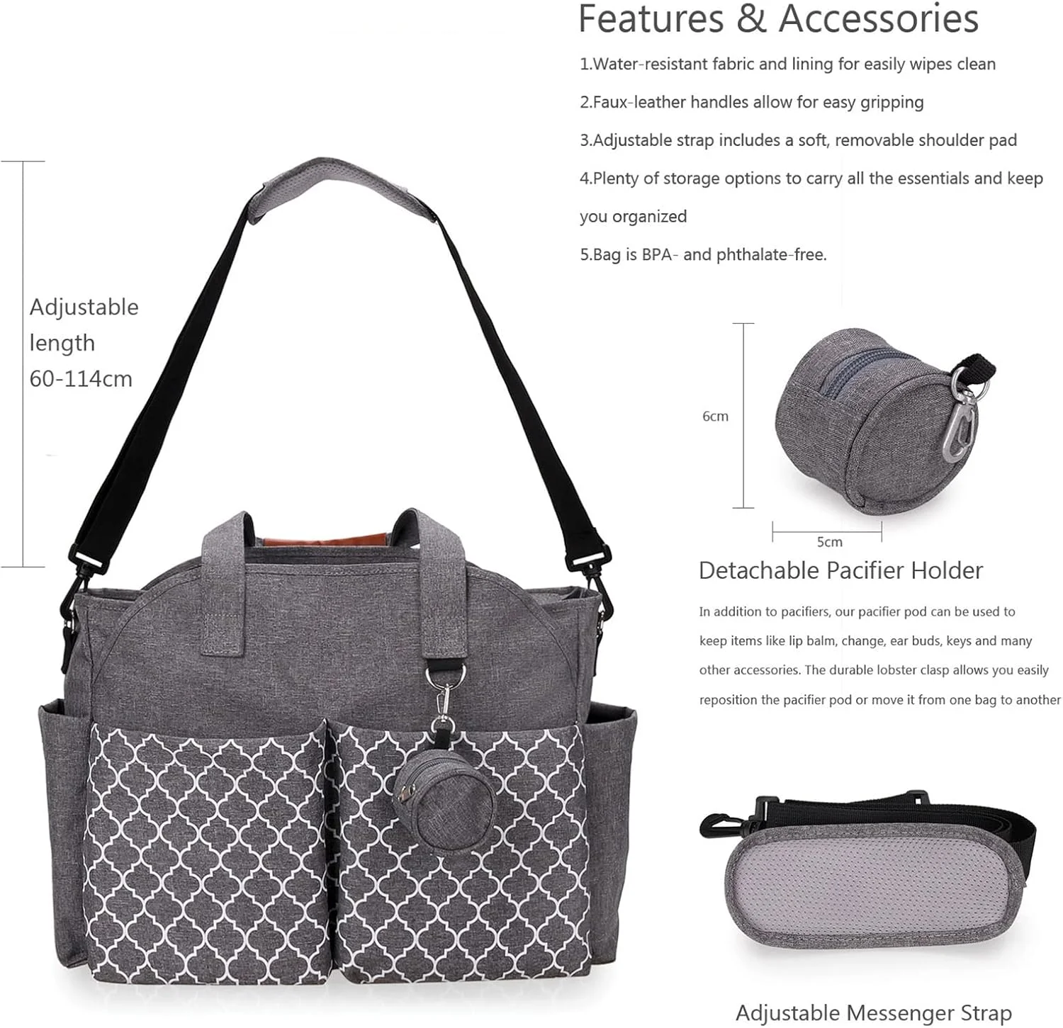 کیف لوازم کودک، کوله پشتی کیف لوازم کودک YXX - کوله پشتی مسافرتی چند منظوره، کیف بزرگ لوازم مادر و نوزاد با بندهای اتصال به کالسکه، ضد آب