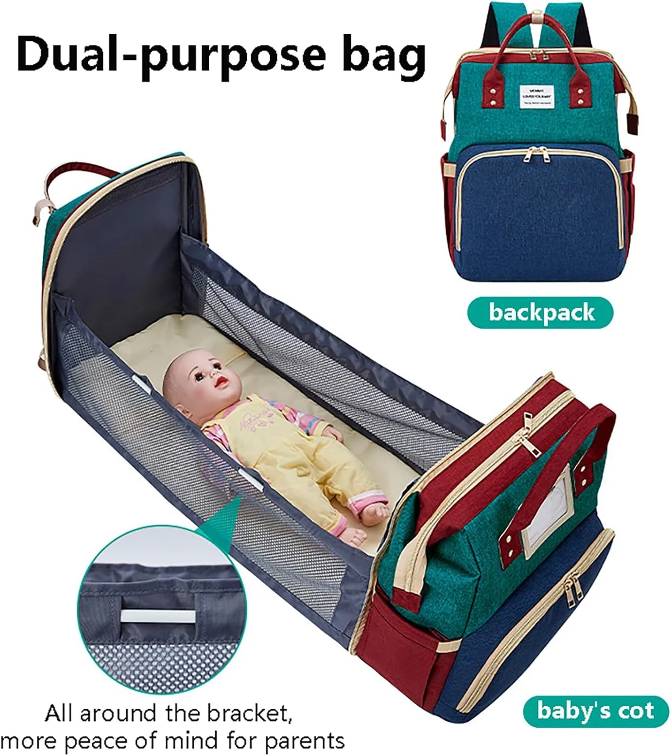 کیف لوازم کودک کوله پشتی با محل تعویض پوشک، کیف لوازم کودک، کوله پشتی چند منظوره با ظرفیت بزرگ، کیف مادر با پورت شارژ USB