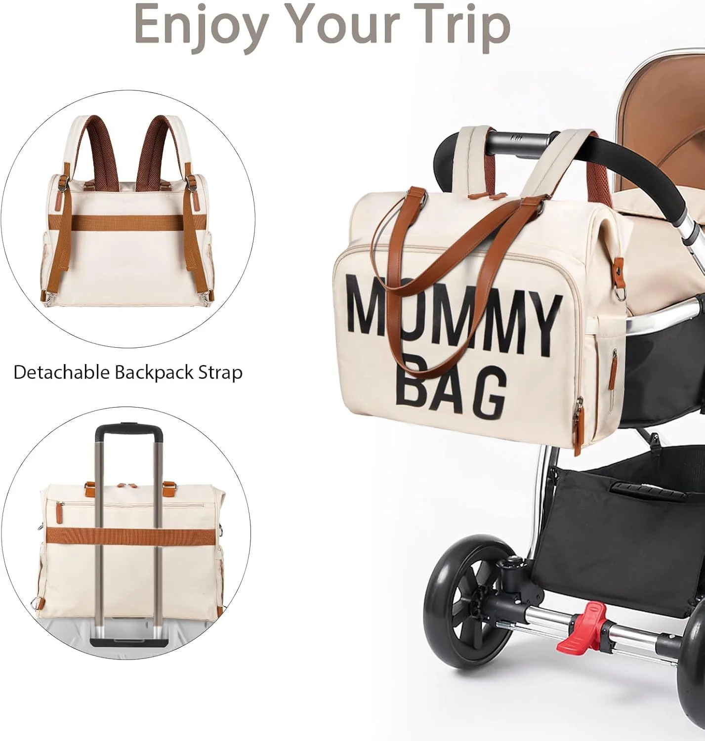 کیف لوازم مادر و نوزاد ارتقا یافته برای بیمارستان، کوله پشتی و کیف دستی لوازم پوشک با 14 جیب، کیف بزرگ و ضد آب لوازم پوشک مناسب سفر، کیف بیمارستانی ضد آب با 3 جیب عایق، سفید کرمی