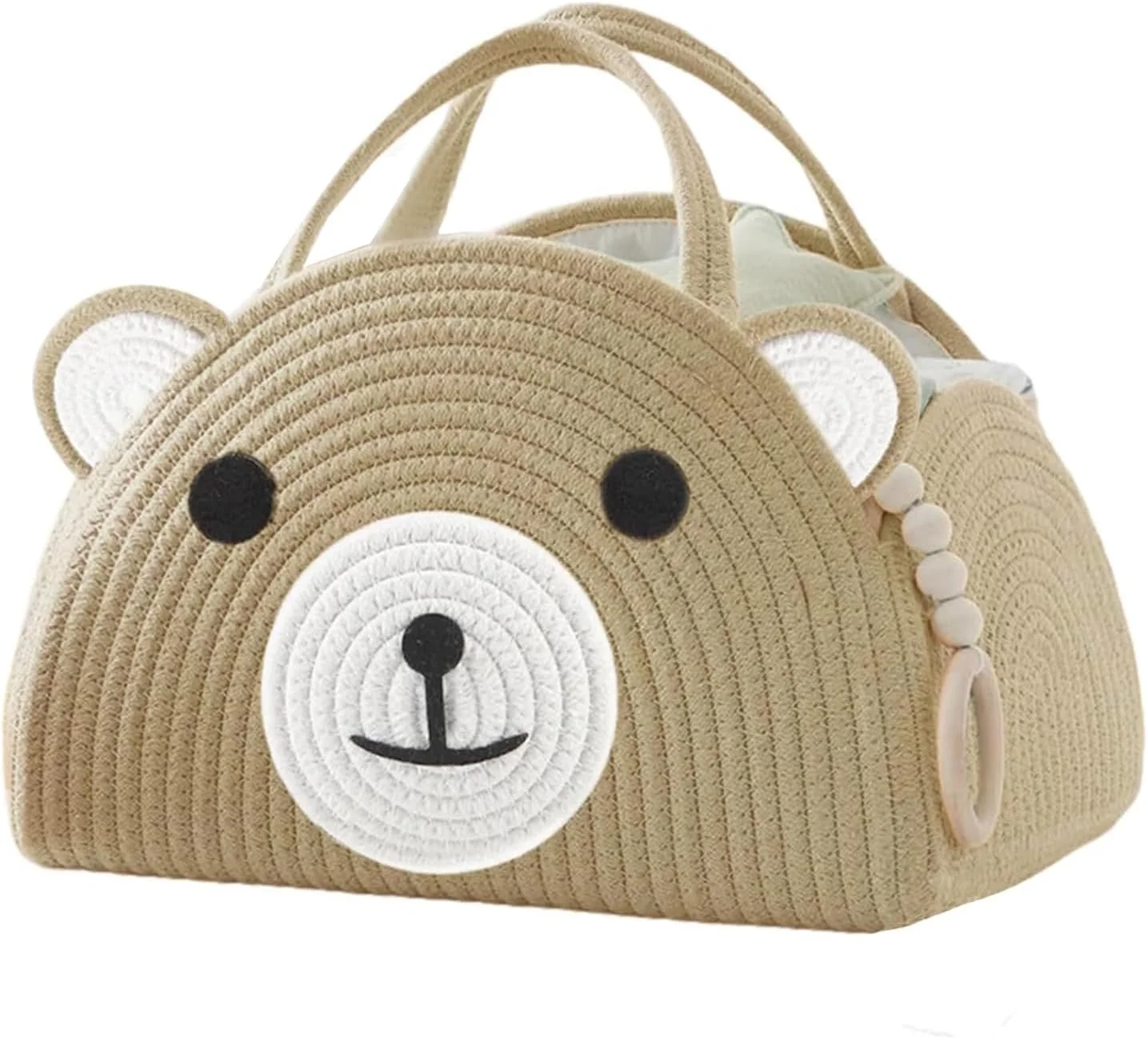 ارگانایزر لوازم کودک، سبد لوازم کودک با طناب پنبه ای، سبد ذخیره سازی بزرگ، هدیه برای جشن سیسمونی، لوازم ضروری نوزاد (قهوه ای)