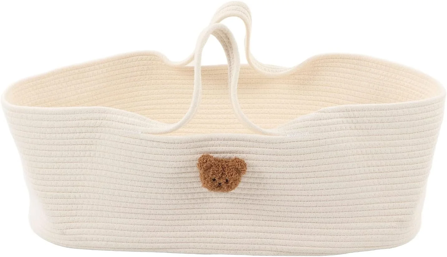 سبد حمل نوزاد Daub مدل Moses، سبد تعویض تاشو و قابل حمل پنبه ای با پد تشک قابل جابجایی، سازمان دهنده لوازم کودک طرح کارتونی، دکوراسیون اتاق کودک برای نوزادان، مناسب برای استفاده در داخل و خارج از منزل (سفید)