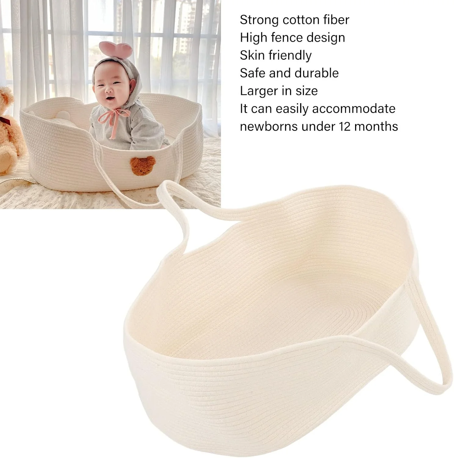 سبد حمل نوزاد Daub مدل Moses، سبد تعویض تاشو و قابل حمل پنبه ای با پد تشک قابل جابجایی، سازمان دهنده لوازم کودک طرح کارتونی، دکوراسیون اتاق کودک برای نوزادان، مناسب برای استفاده در داخل و خارج از منزل (سفید)