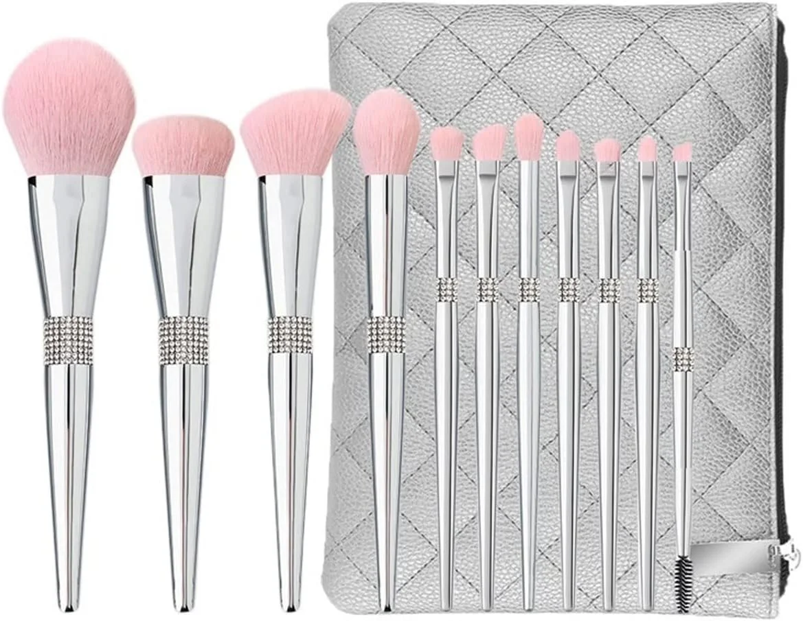 ست برس آرایشی 11 عددی WANAM، برس های الماسی لوازم آرایشی، پودر، کرم پودر، رژگونه، کانتور، سایه چشم، مژه و ابرو، ابزار زیبایی نقره ای.