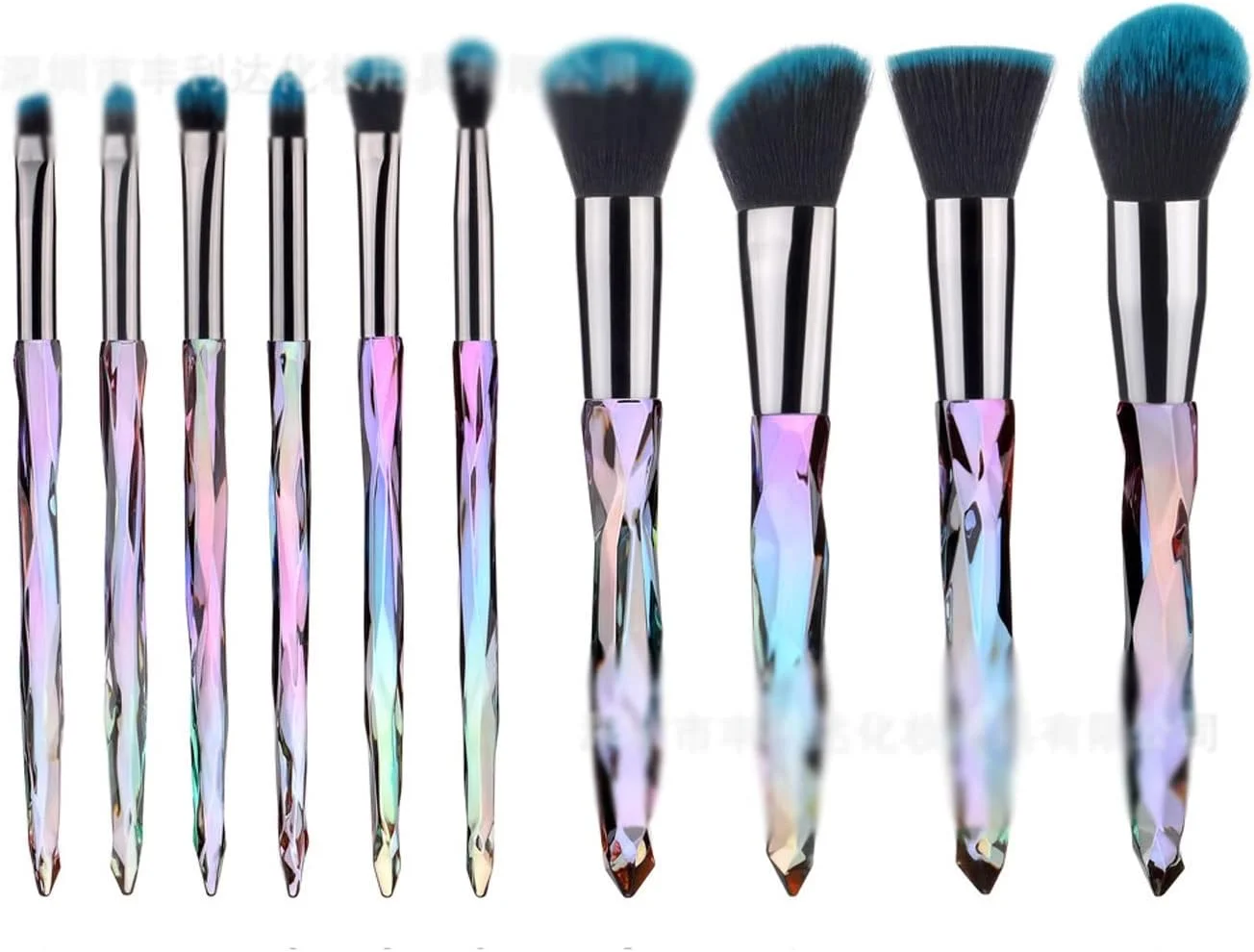 ست 10 عددی برس آرایشی کریستالی WANAM، شامل برس پودر فیکس، رژگونه، کانتورینگ، کرم پودر، سایه چشم، کانسیلر و ابزارهای کامل آرایشی