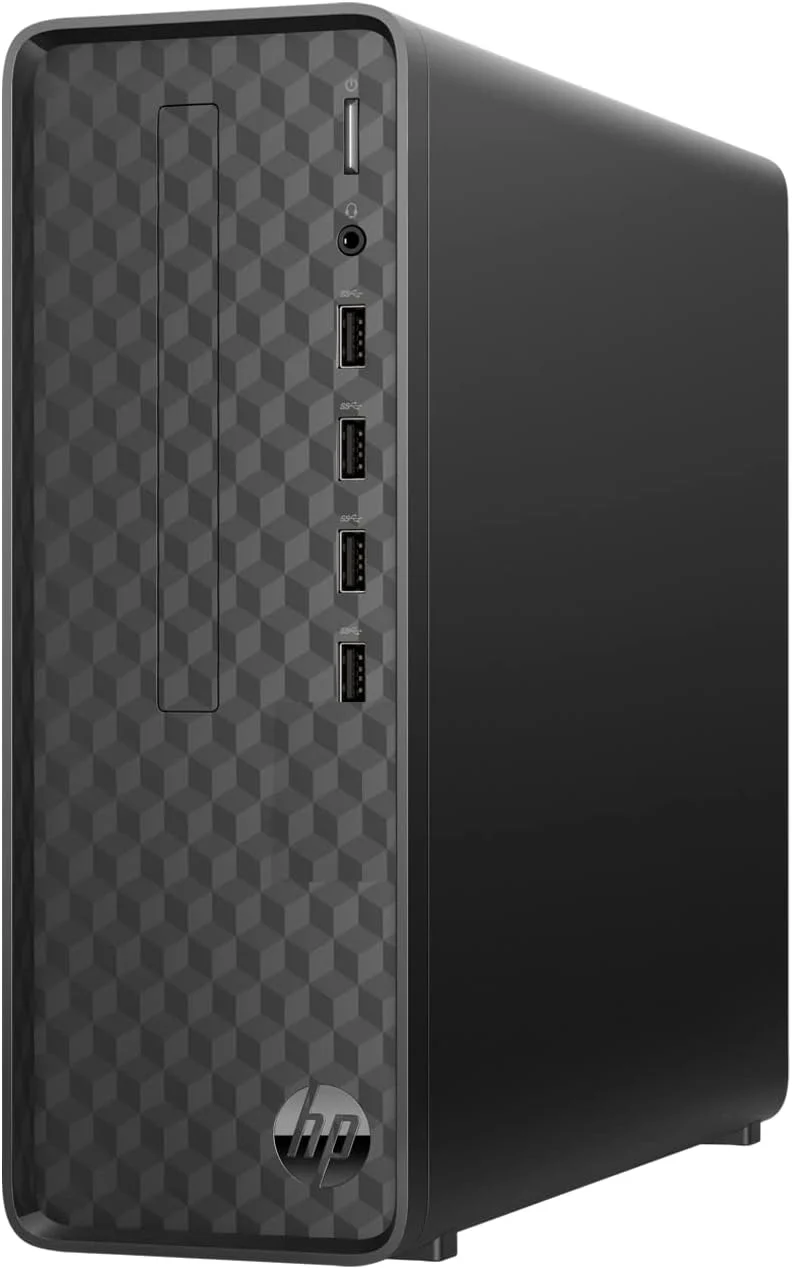 کامپیوتر رومیزی باریک HP، پردازنده Intel Celeron J4025، رم 16 گیگابایت، 128 گیگابایت PCIe SSD + 1 ترابایت HDD، HDMI، RJ-45، Wi-Fi، بلوتوث، کیبورد و ماوس سیمی، Windows 11 Home، مشکی