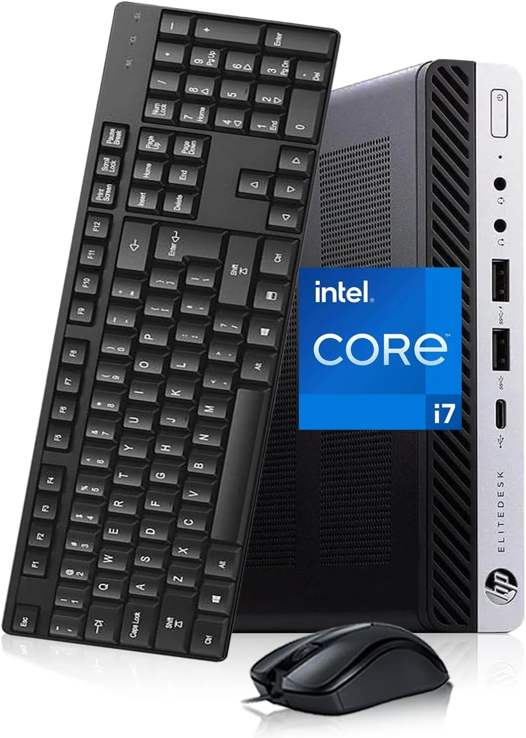 کامپیوتر رومیزی مینی تجاری HP EliteDesk 800 G4، پردازنده Intel Core i7-8700، رم 16 گیگابایتی DDR4، حافظه SSD 512 گیگابایتی، ماوس و کیبورد، 2 پورت DisplayPort، ویندوز 11 پرو (بازسازی شده)