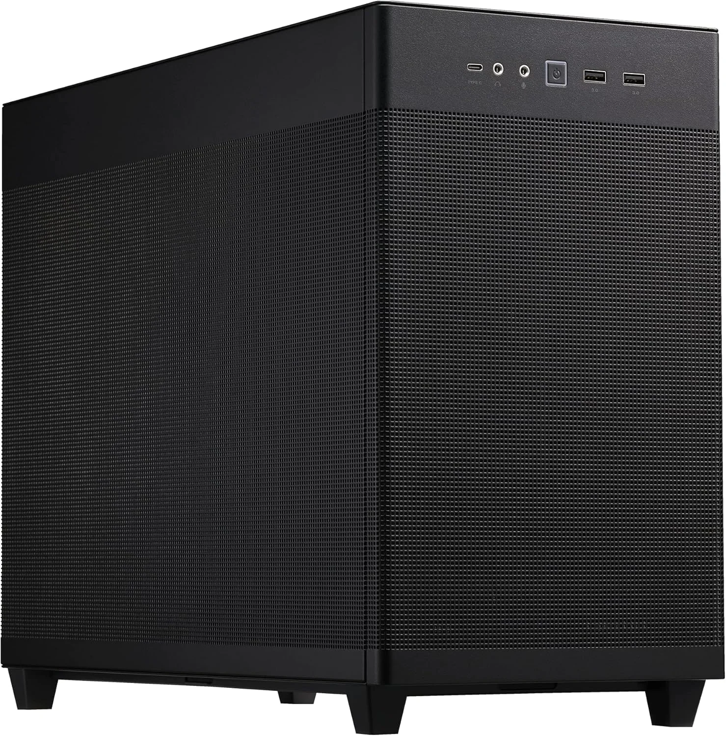 کیس مشکی ASUS Prime AP201 MicroATX با حجم 33 لیتر، پنل‌های جانبی بدون نیاز به ابزار و توری شبه فیلتر، با پشتیبانی از کولرهای 360 میلی‌متری، کارت گرافیک تا طول 338 میلی‌متر و پاورهای استاندارد ATX