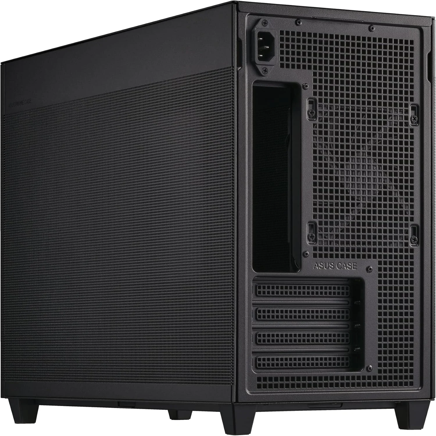 کیس مشکی ASUS Prime AP201 MicroATX با حجم 33 لیتر، پنل‌های جانبی بدون نیاز به ابزار و توری شبه فیلتر، با پشتیبانی از کولرهای 360 میلی‌متری، کارت گرافیک تا طول 338 میلی‌متر و پاورهای استاندارد ATX
