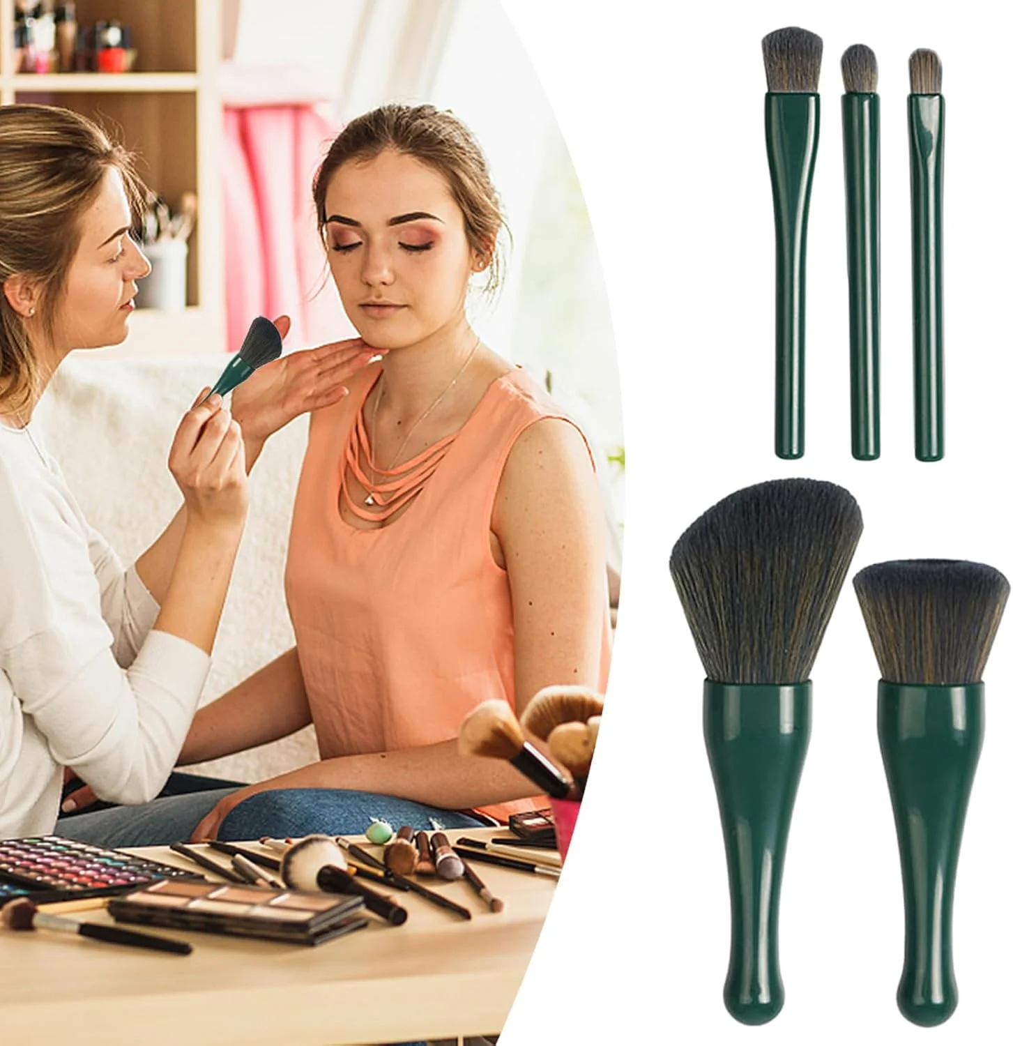 ست برس آرایشی مسافرتی، ست برس آرایشی مسافرتی | ابزار آرایشی قابل حمل و جمع شونده برای زنان و دختران، مناسب رژگونه، کرم پودر، کانسیلر، سایه چشم و پودر فیکس