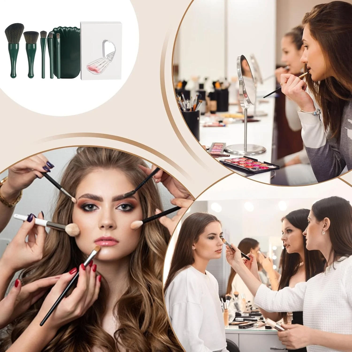 ست برس آرایشی مسافرتی، ست برس آرایشی مسافرتی | ابزار آرایشی قابل حمل و جمع شونده برای زنان و دختران، مناسب رژگونه، کرم پودر، کانسیلر، سایه چشم و پودر فیکس