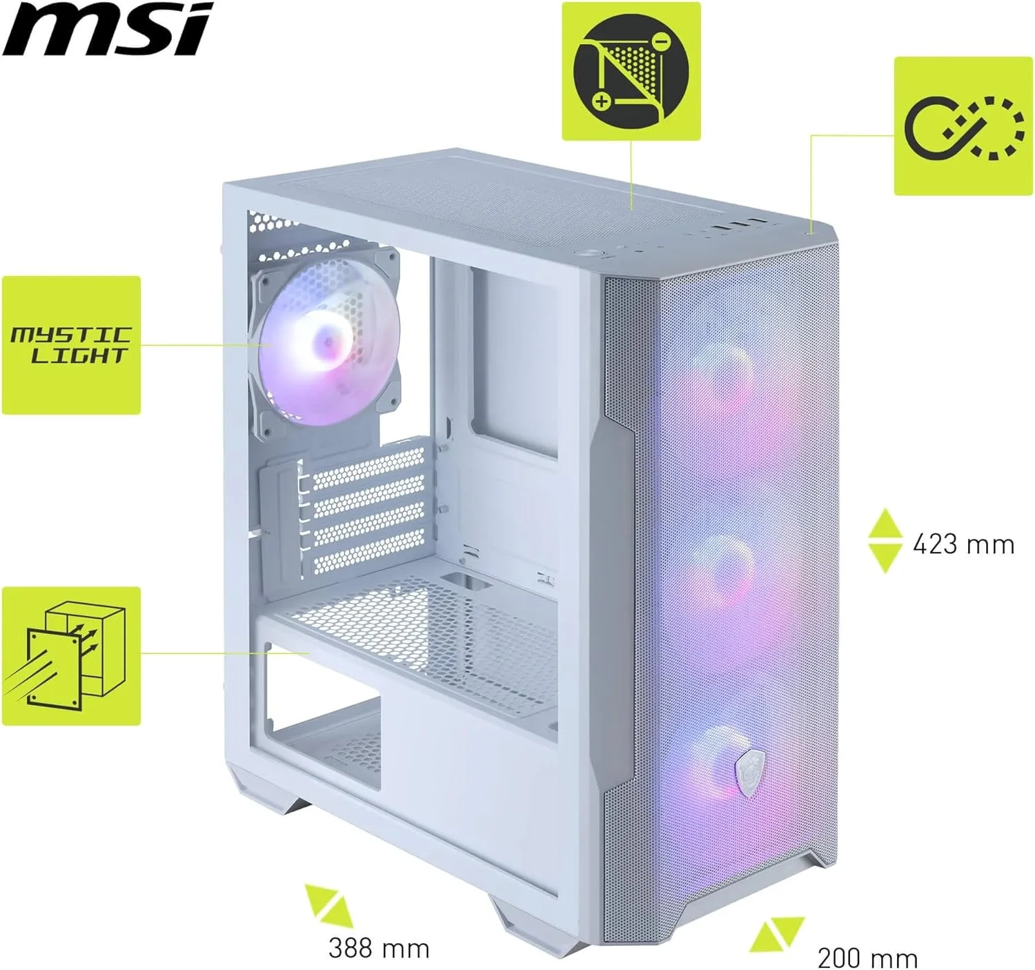 کیس کامپیوتر MSI MAG Forge M100R Micro ATX Tower: دارای 4 اسلات توسعه، حداکثر طول کارت گرافیک 11.81 اینچ، 3 عدد فن 120 میلی متری از پیش نصب شده در جلو، 1 عدد فن 120 میلی متری در عقب - سفید کیس کامپیوتر MSI MAG Forge M100R Micro ATX Tower: دارای 4 اسلات توسعه، حداکثر طول کارت گرافیک 11.81 اینچ، 3 عدد فن 120 میلی متری از پیش نصب شده در جلو، 1 عدد فن 120 میلی متری در عقب - سفید