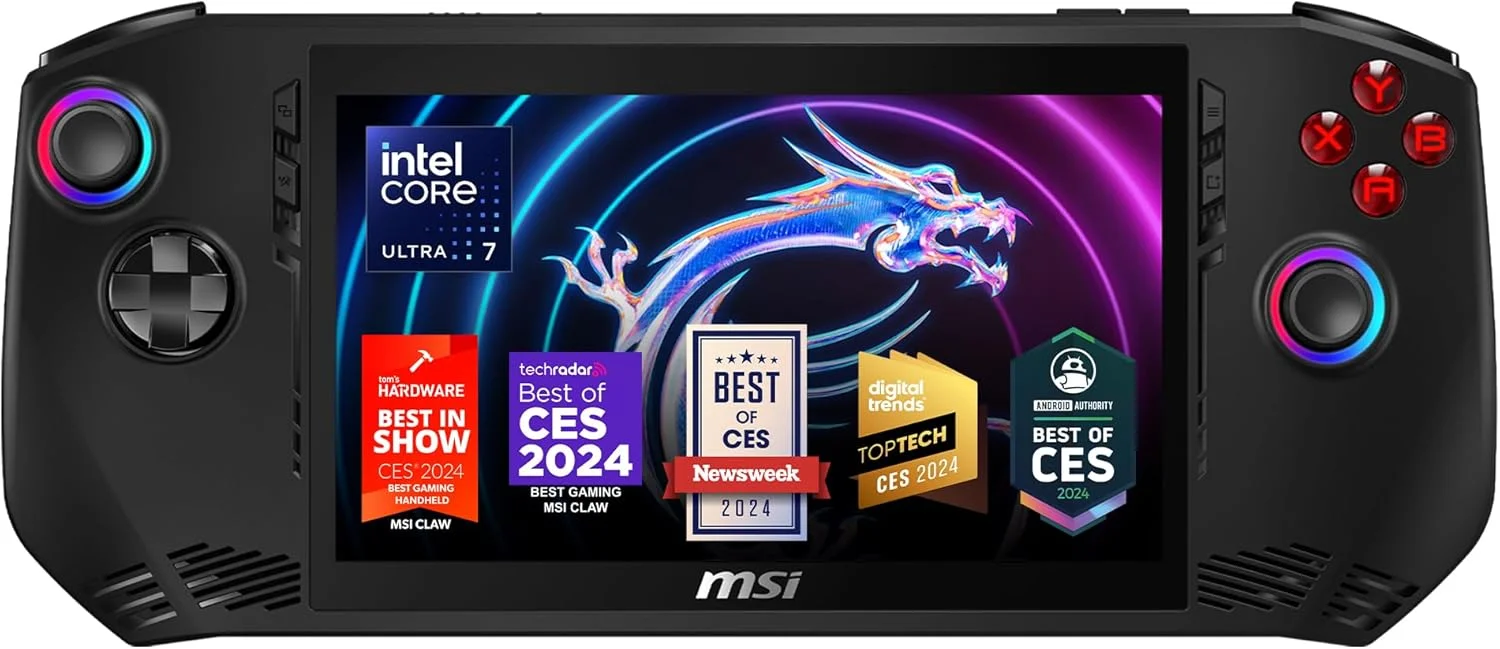 کنسول بازی دستی MSI Claw PC: اینتل Ultra 7-155H، نمایشگر 7 اینچی FHD 120 هرتز، 16 گیگابایت LPDDR5، 512 گیگابایت NVMe SSD، کارت خوان MicroSD، تاندربولت 4، ویندوز 11 هوم: مشکی A1M-051US