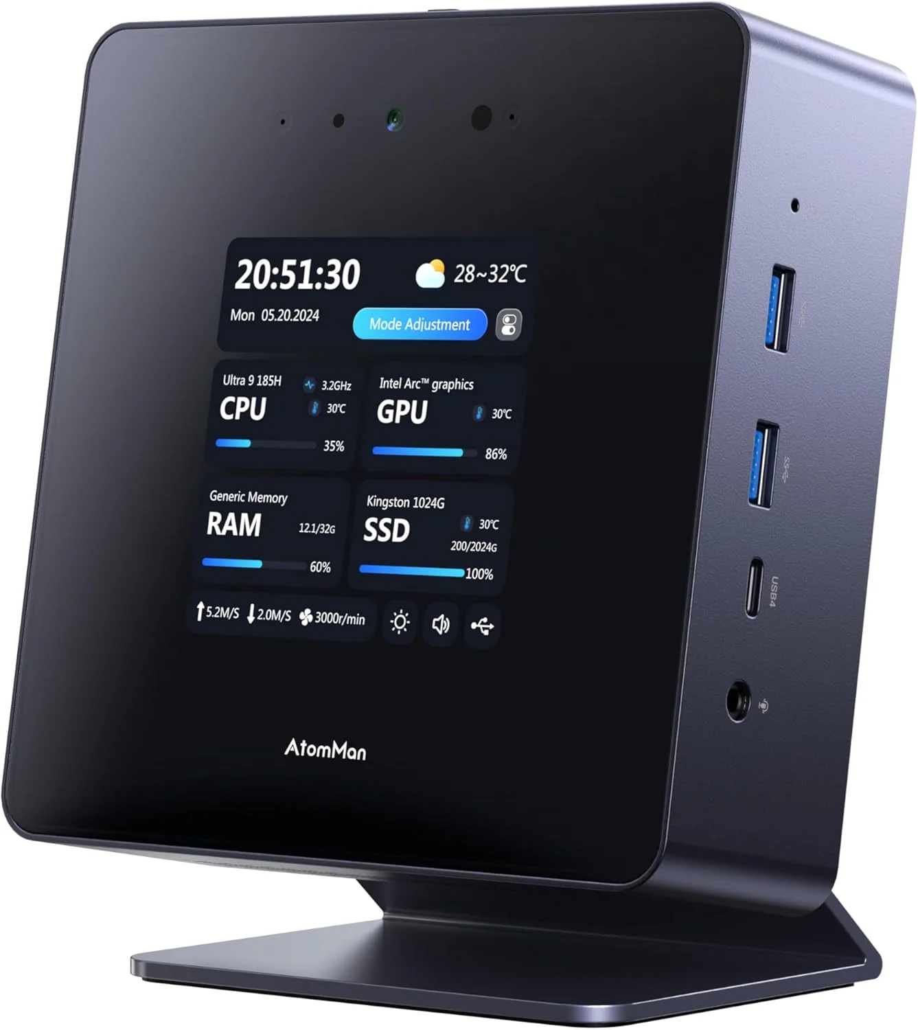 مینی پی سی AtomMan X7 Ti با پردازنده Intel Core Ultra 9 185H (16 هسته/22 رشته، تا 5.1 گیگاهرتز) به همراه دوربین FHD 1080P نسخه Barebone، خروجی HDMI/DP/2x USB4، 2x 5G LAN، WiFi 7، صفحه نمایش هوشمند 4 اینچی مناسب بازی مینی پی سی AtomMan X7 Ti با پردازنده Intel Core Ultra 9 185H (16 هسته/22 رشته، تا 5.1 گیگاهرتز) به همراه دوربین FHD 1080P نسخه Barebone، خروجی HDMI/DP/2x USB4، 2x 5G LAN، WiFi 7، صفحه نمایش هوشمند 4 اینچی مناسب بازی