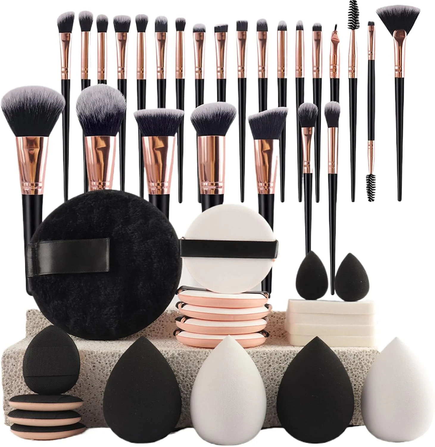 ست ابزار آرایشی مسافرتی | ست کامل برس آرایشی 45 تکه با پد پودر، ابزار آرایش برای سفر تجاری، مدرسه، داخل و خارج از منزل