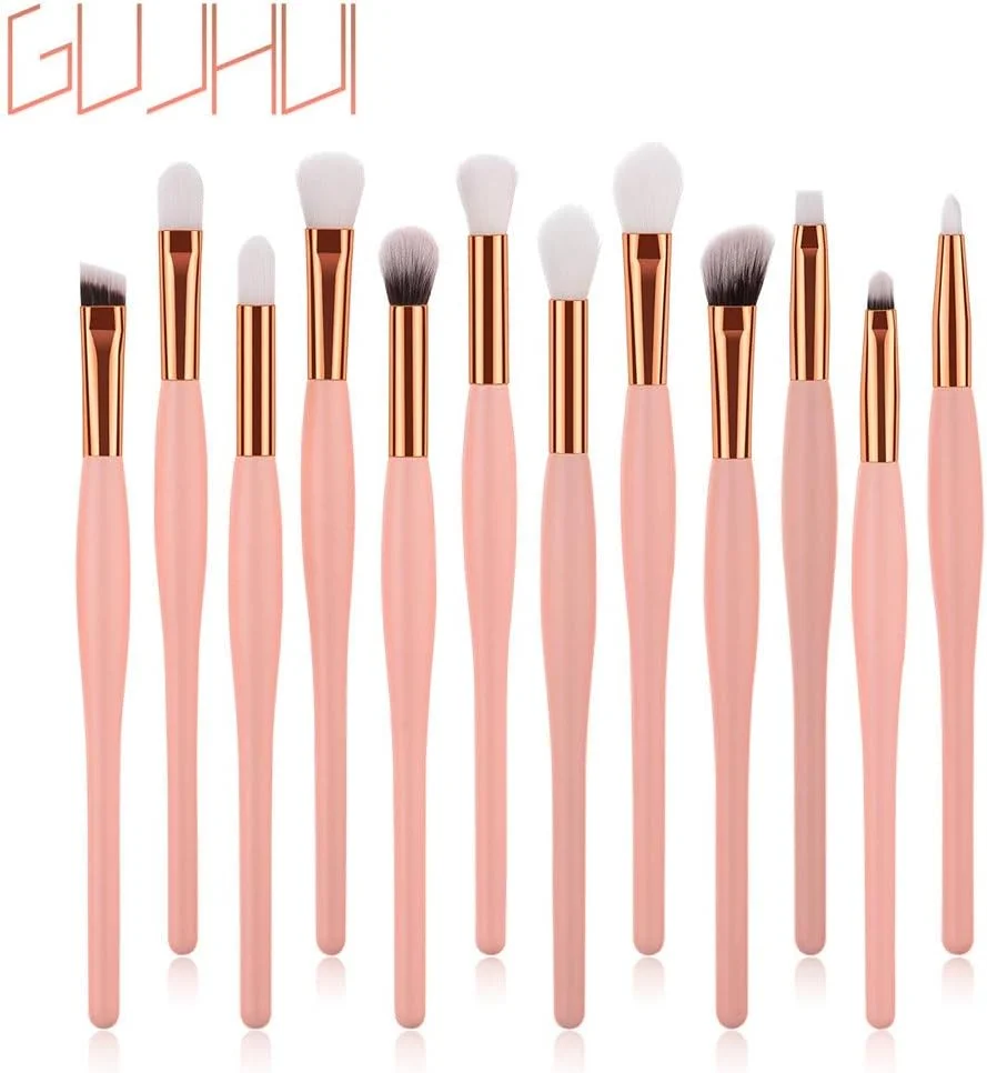 ست ابزار آرایشی سایه چشم برس سایه چشم چوبی 12 عددی برس چشم الماس های طبیعی شل (صورتی-a، یک سایز)