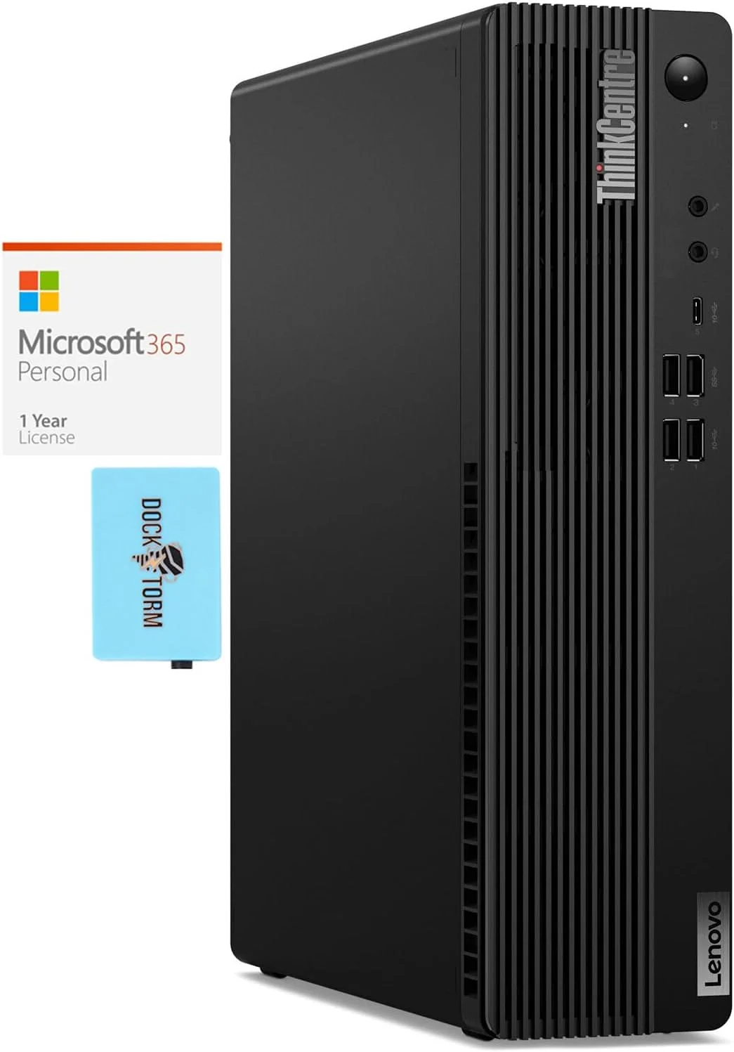 کامپیوتر رومیزی کوچک لنوو Thinkcentre SFF M80S مناسب خانه و کار (پردازنده Intel i7-10700 8 هسته ای، 32 گیگابایت رم، 128 گیگابایت PCIe SSD + 1 ترابایت HDD (3.5 اینچی)، Intel UHD، WiFi، ویندوز 10 پرو) به همراه MS 365 Personal و هاب Dockztorm