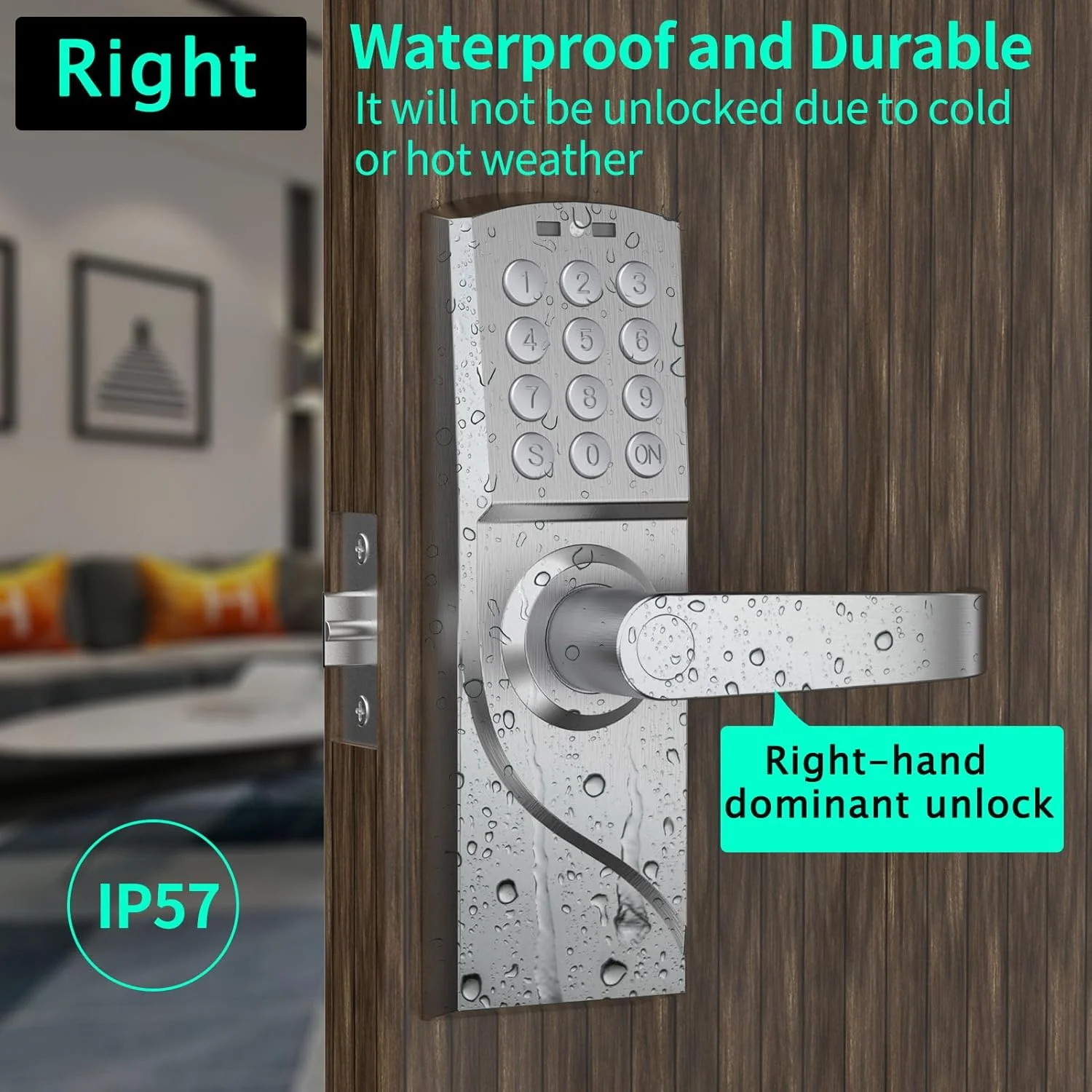 قفل درب دستگیره دار صفحه کلید ورود بدون کلید Pionevox - قفل هوشمند دیجیتال برای درب ورودی، قفل الکترونیکی دیجیتال هوشمند برای درب داخلی با قابلیت ضد دید زدن، ورود بدون کلید تجاری با دستگیره برای اتاق خواب، دفتر و اجاره خانه، نقره ای (دست راست)