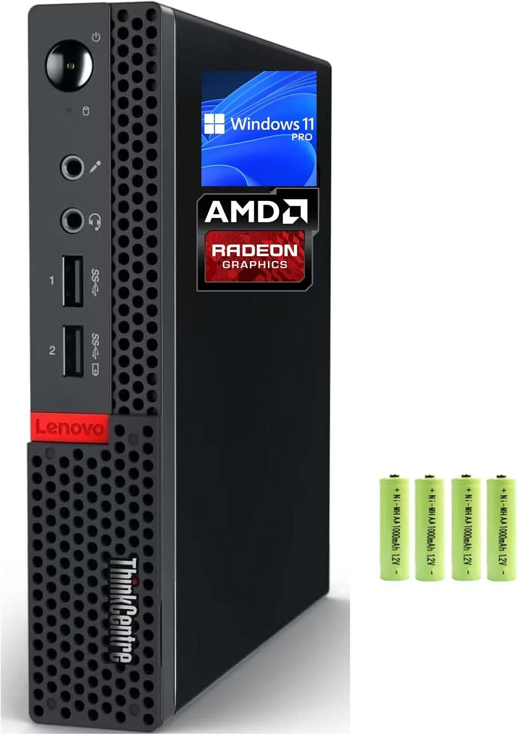 کامپیوتر رومیزی تجاری کوچک Lenovo ThinkCentre M625q، پردازنده AMD Dual-Core A4-9120C، رم 8 گیگابایت، SSD 256 گیگابایت PCIE، کارت گرافیک AMD Radeon R4، پورت RJ-45، پورت های نمایشگر، پورت های USB، ویندوز 11 پرو، مشکی، همراه با باتری