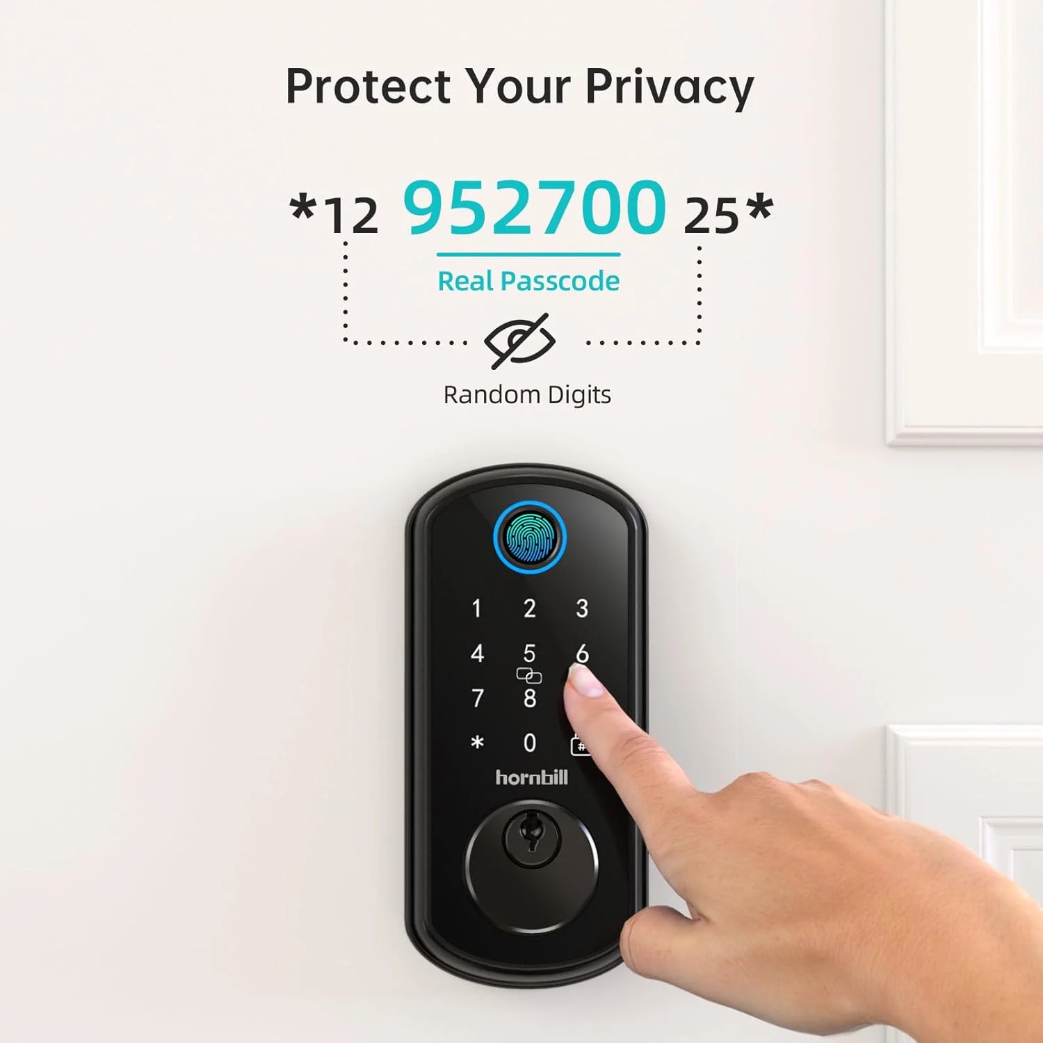 ست قفل درب ورودی هوشمند: قفل درب بدون کلید وای فای Hornbill با دستگیره و 2 دستگیره، کد کنترل از راه دور بلوتوث الکسا برای خانه، مشکی مات