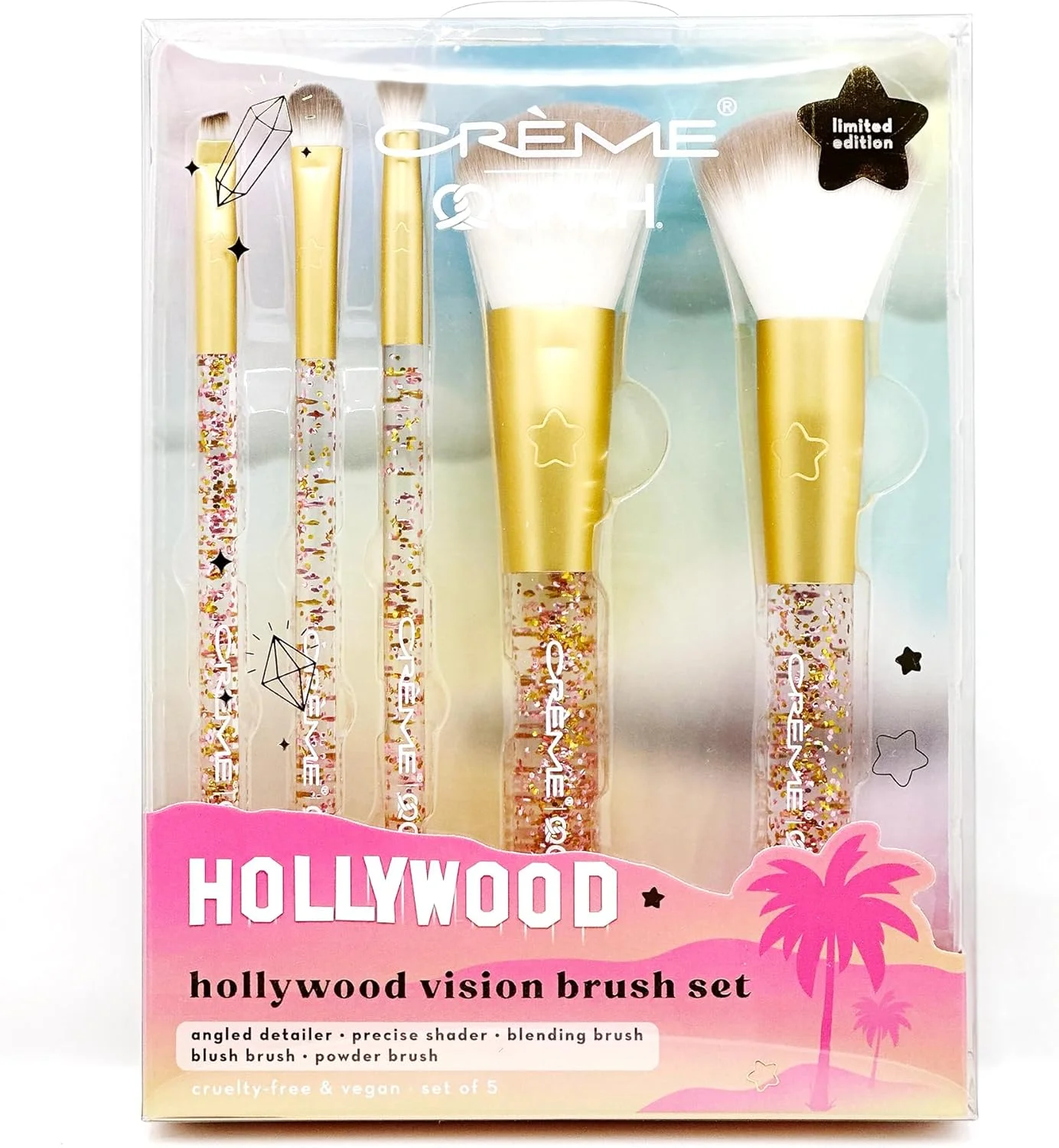 ست براش آرایشی دِ کرِم شاپ x ONCH x Hollywood: ست براش آرایش، براش سایه چشم، زاویه دار، دقیق، ترکیب کننده، رژگونه و براش پودر برای آرایش، براش های آرایشی وگان (ست 5 عددی)