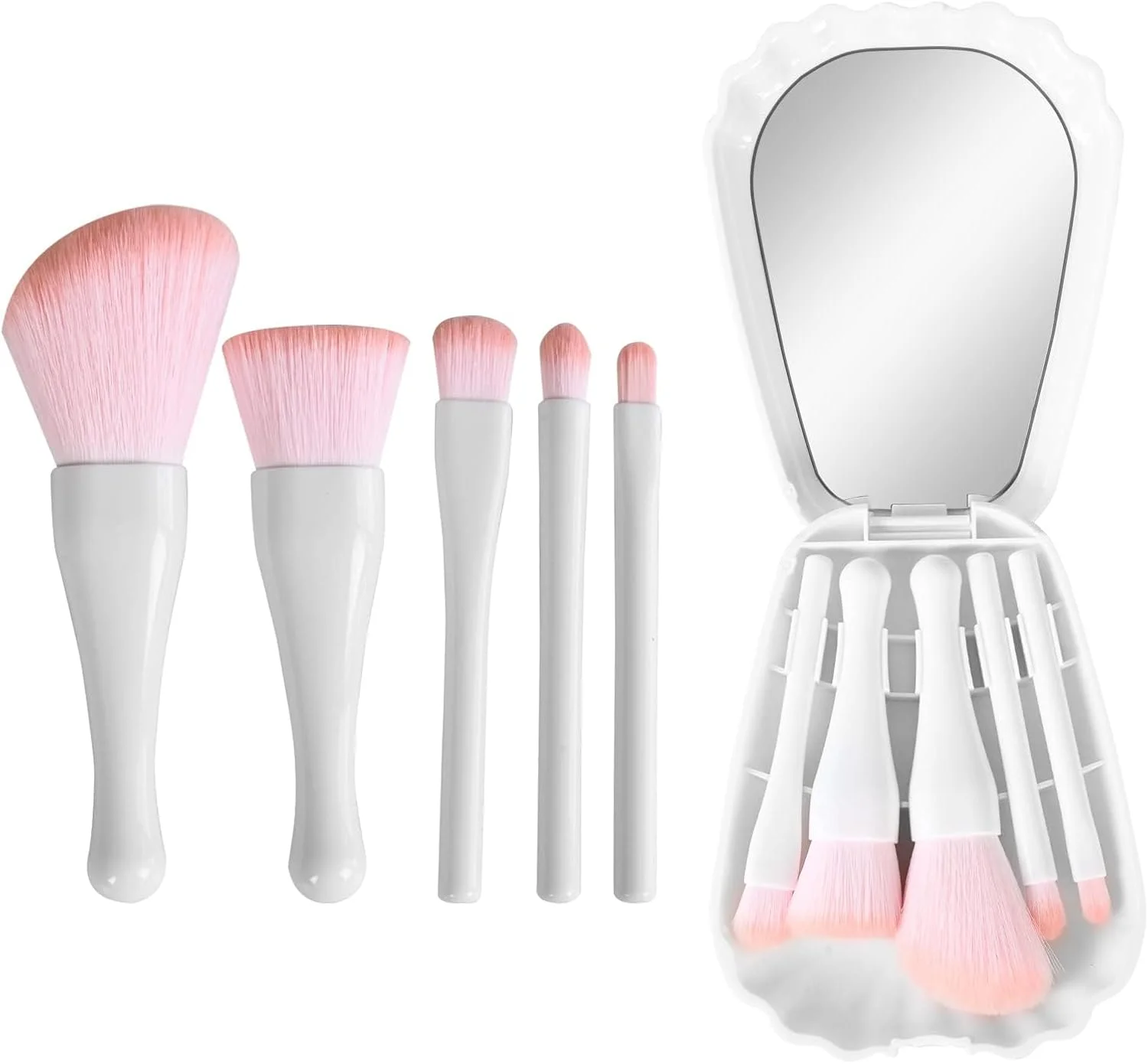 ست برس آرایشی مسافرتی TERRIFI، شامل 5 برس قابل حمل برای کرم پودر، کانسیلر، سایه چشم به همراه آینه، مناسب برای رژگونه، برنزر، هایلایتر، و ایجاد آرایشی بی نقص