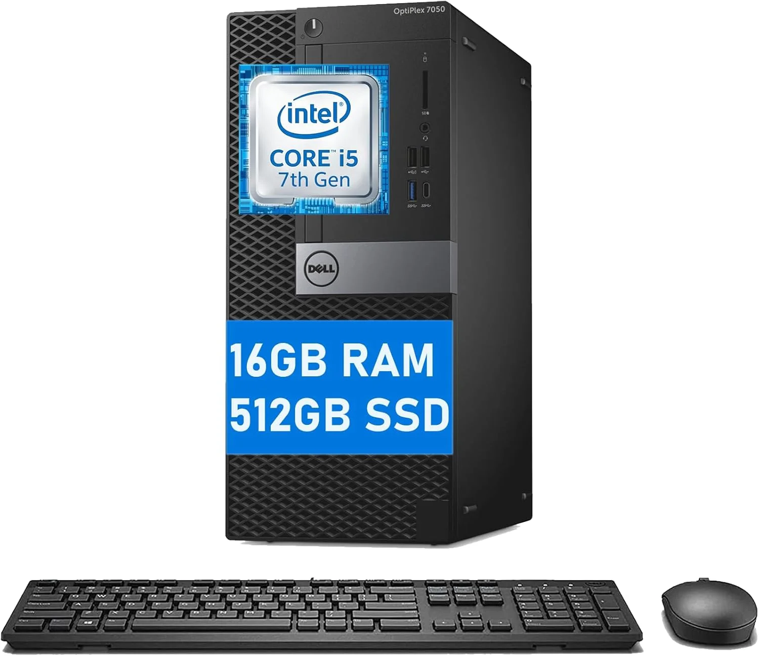 کامپیوتر رومیزی Dell Optiplex 7050 MT، مینی تاور 7050، پردازنده چهار هسته ای i5-7500 با فرکانس 3.4 گیگاهرتز تا 3.80 گیگاهرتز، 16 گیگابایت رم، 512 گیگابایت SSD، کیبورد بی سیم، ویندوز 10 پرو (بازسازی شده)