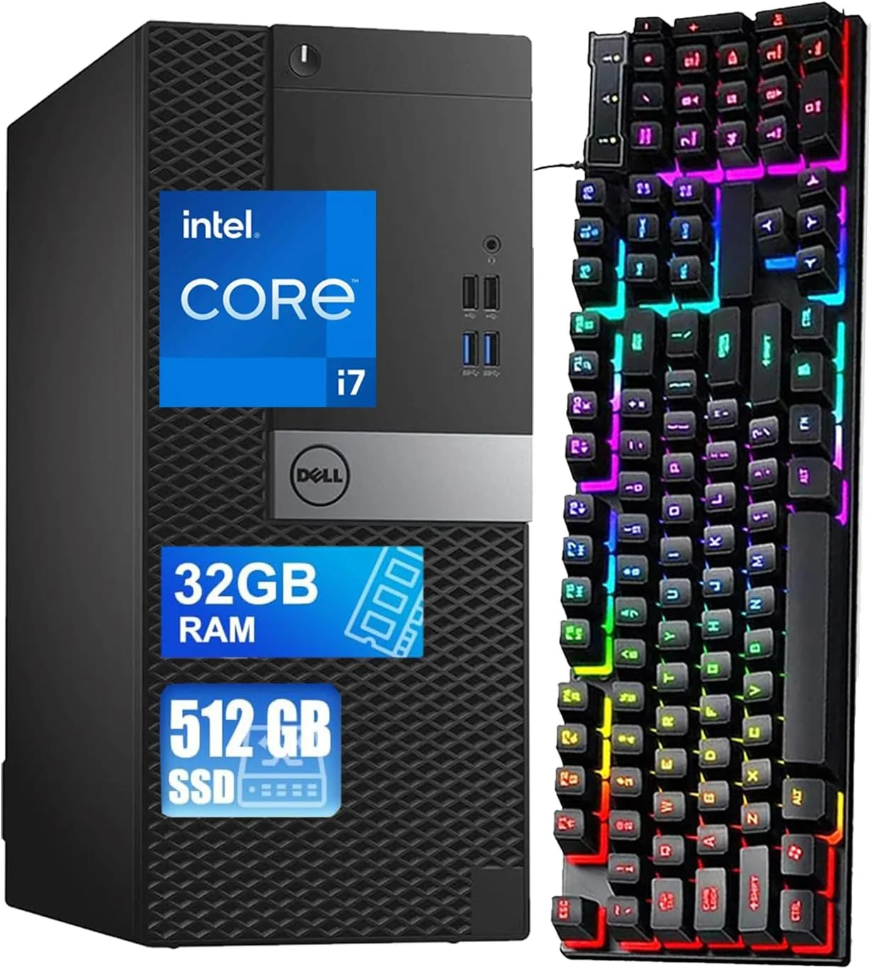 کامپیوتر رومیزی Dell Optiplex 7040 MT i7، کامپیوتر 7040 Tower با پردازنده چهار هسته ای i7-6700 با فرکانس 3.4 گیگاهرتز تا 4.0 گیگاهرتز، 32 گیگابایت رم، 512 گیگابایت SSD، کیبورد RGB، ویندوز 10 پرو (بازسازی شده)