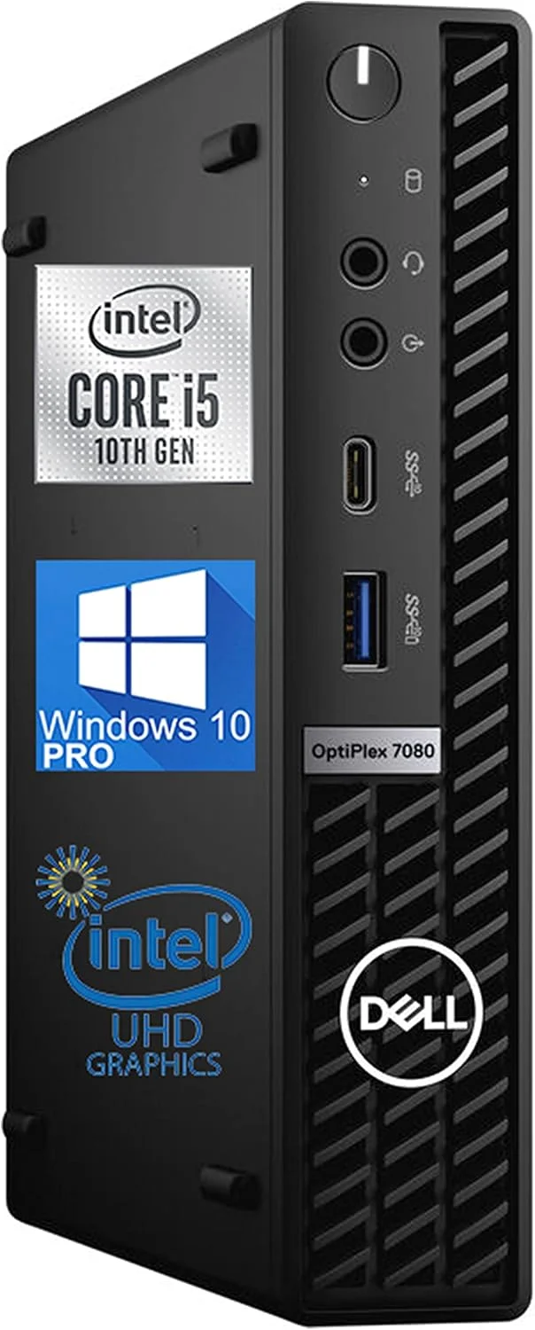 کامپیوتر رومیزی کوچک دل OptiPlex 7080 - نسل دهم پردازنده Intel Core i5-10500 تا 4.5 گیگاهرتز - 16 گیگابایت رم، 512 گیگابایت NVMe SSD، پشتیبانی از مانیتور 4K DisplayPort، HDMI، AX Wi-Fi، بلوتوث - ویندوز 10 پرو