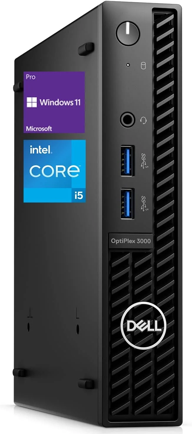 کامپیوتر رومیزی تجاری Dell Optiplex 3000 MFF، نسل دوازدهم پردازنده Intel Core i5-12500T، رم 32 گیگابایتی، SSD 1 ترابایتی، HDMI، RJ-45، کیبورد و ماوس سیمی، Displayport، Wi-Fi 6، ویندوز 11 پرو، مشکی
