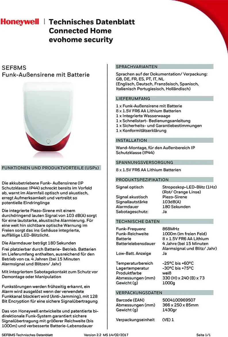 آژیر بیرونی هانیول مدل SEF8MS - سفید