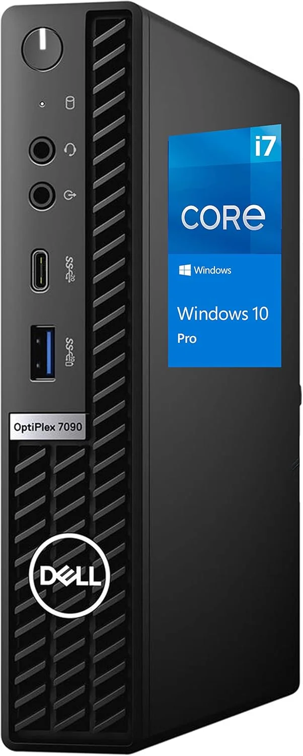 کامپیوتر رومیزی Dell OptiPlex 7090 Micro، پردازنده Intel Core i7-10700 تا 4.8 گیگاهرتز - 32 گیگابایت رم، 1 ترابایت NVMe SSD + 500 گیگابایت هارد دیسک پشتیبان، AC Wi-Fi، بلوتوث، DisplayPort، HDMI - ویندوز 10 پرو